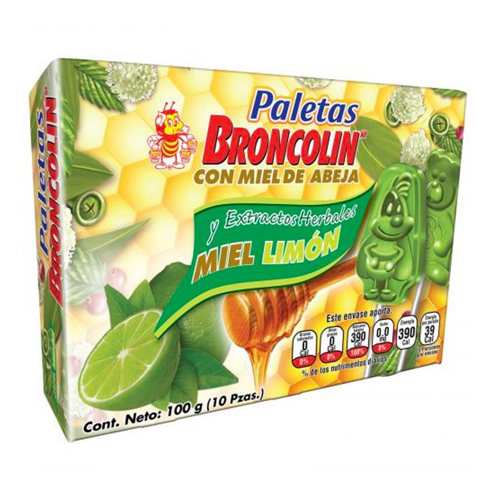 Paletas Broncolin Miel Limón 10 piezas 