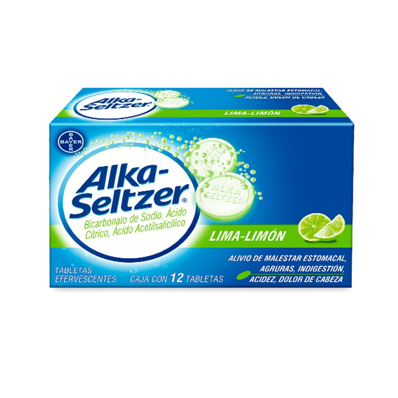 Tabletas Efervescentes Alka Seltzer Lima Limón 12 piezas 