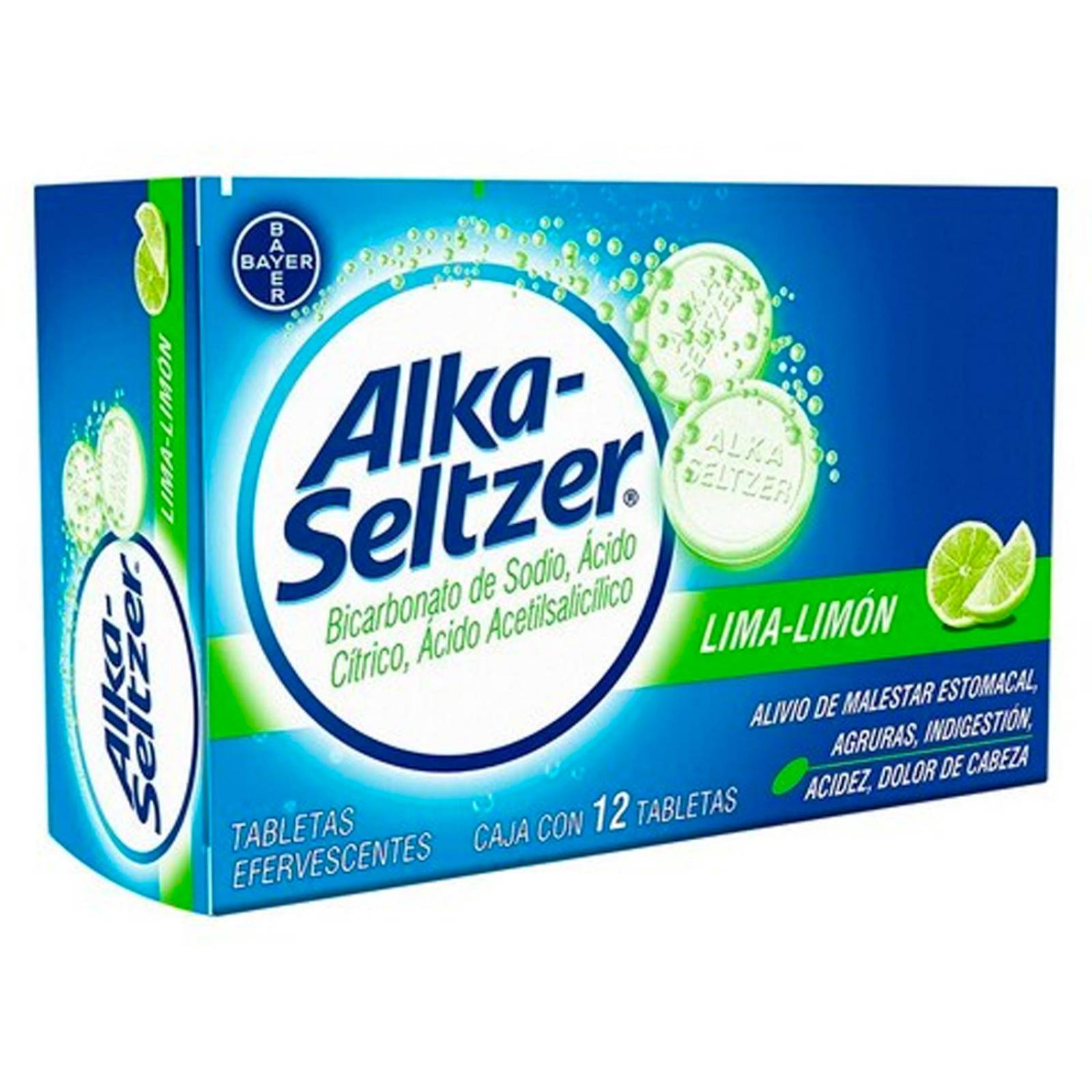Tabletas Efervescentes Alka Seltzer Lima Limón 12 piezas 