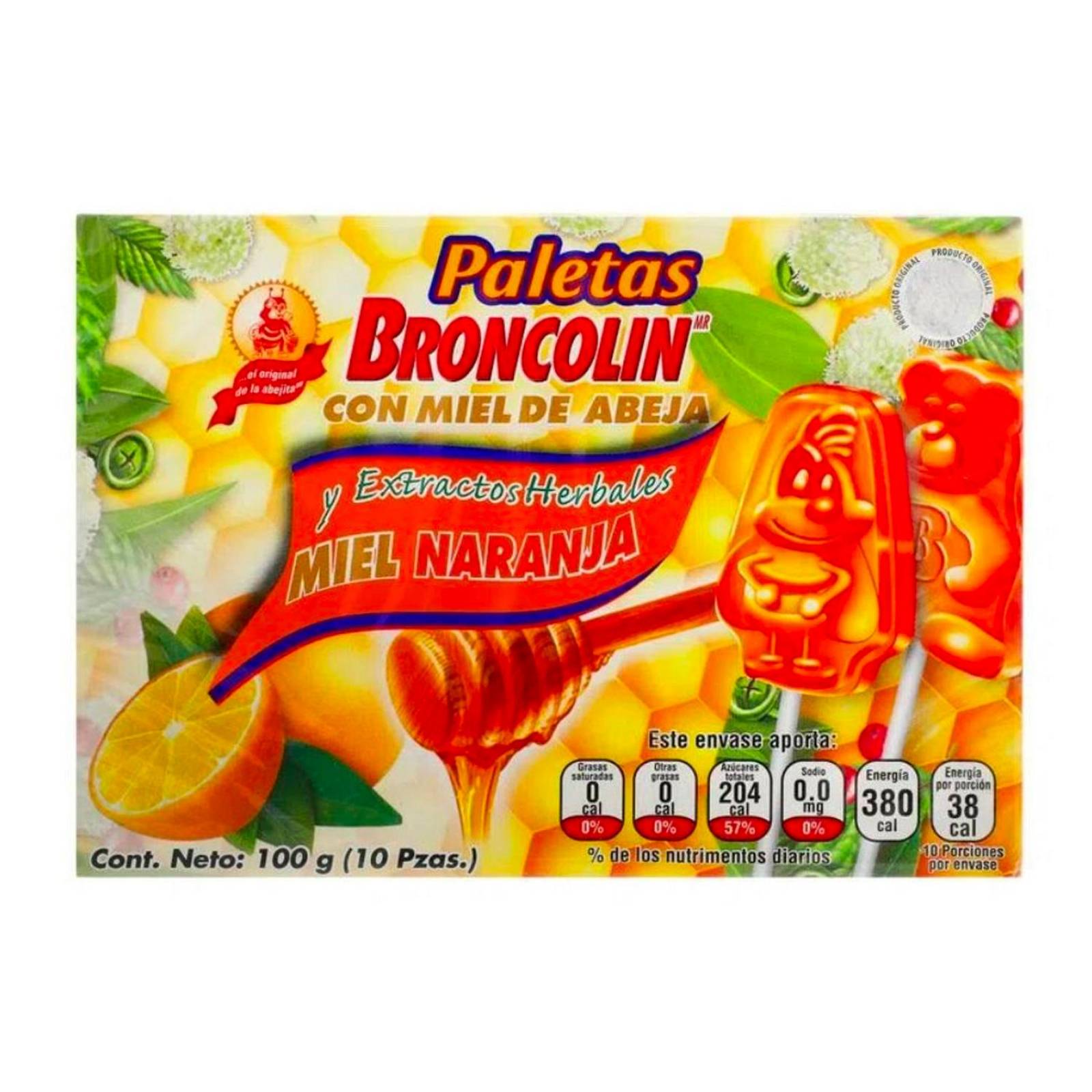 Paletas Broncolin Sabor Naranja 10 piezas 