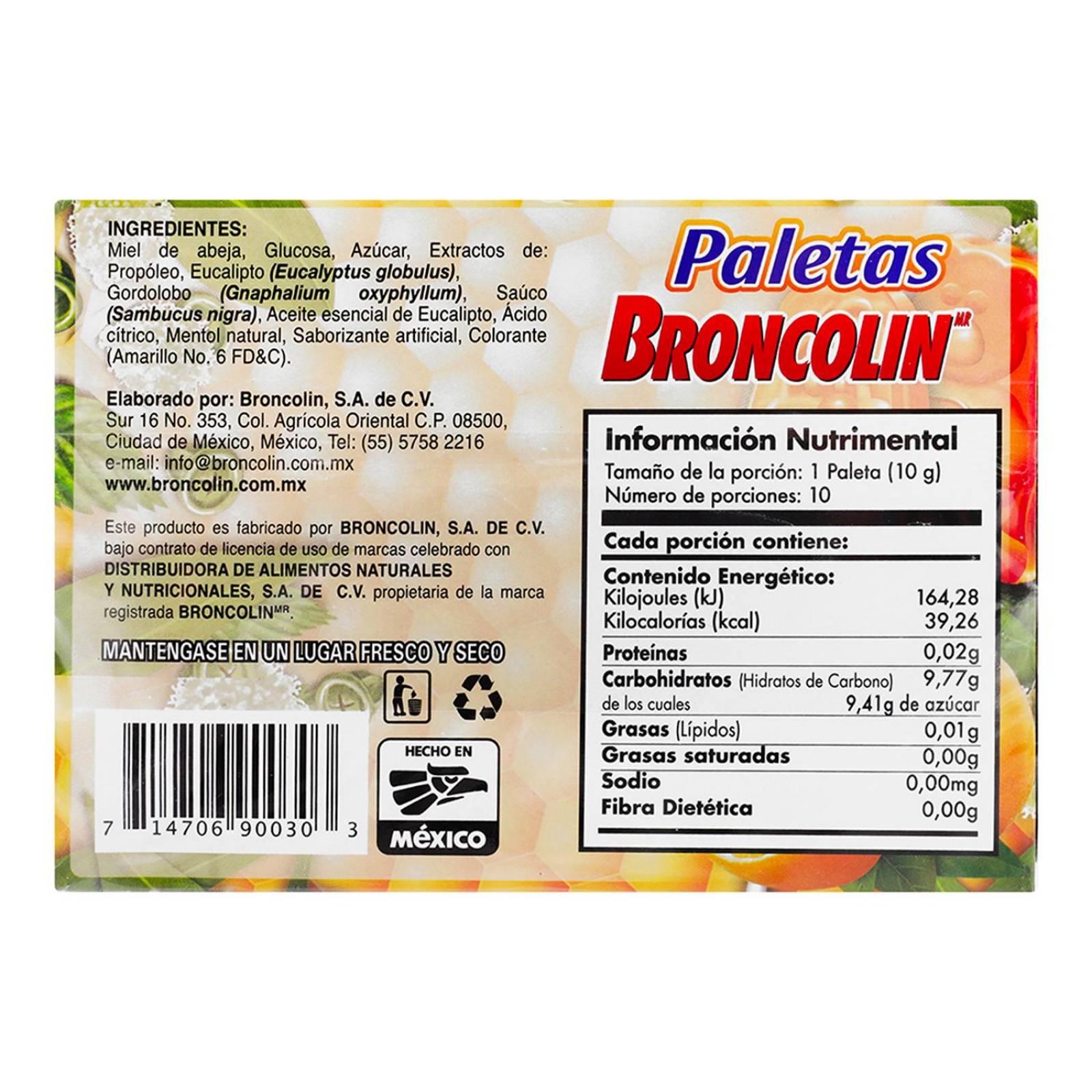 Paletas Broncolin Sabor Naranja 10 piezas 