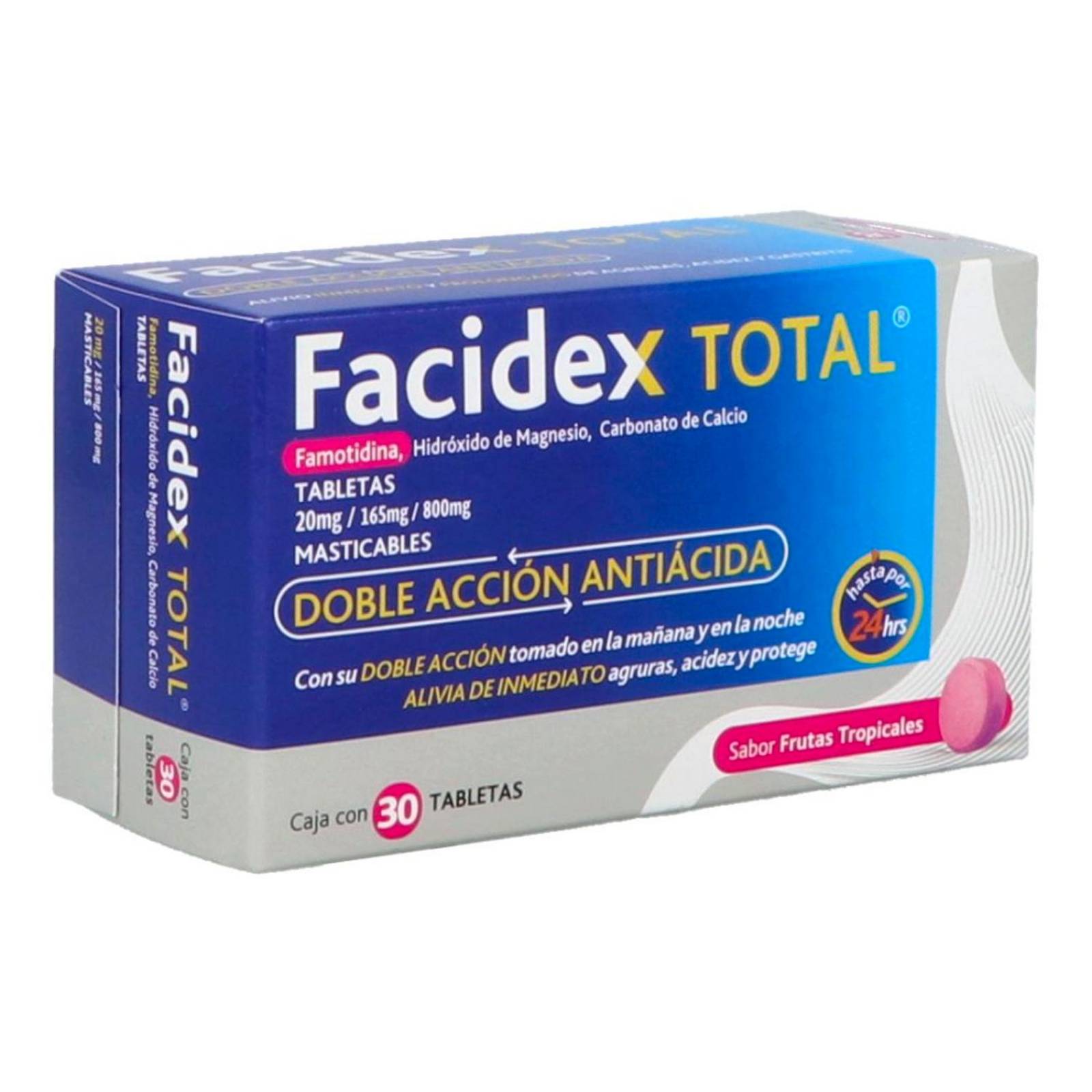 Tabletas Masticables Facidex Total Frutas Tropicales 30 pzs 