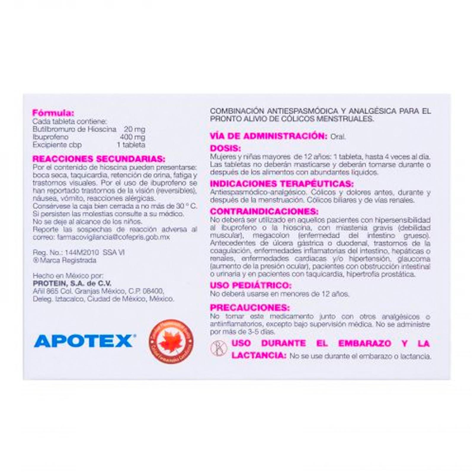 Tabletas Espadiva para Cólicos Menstruales 10 piezas