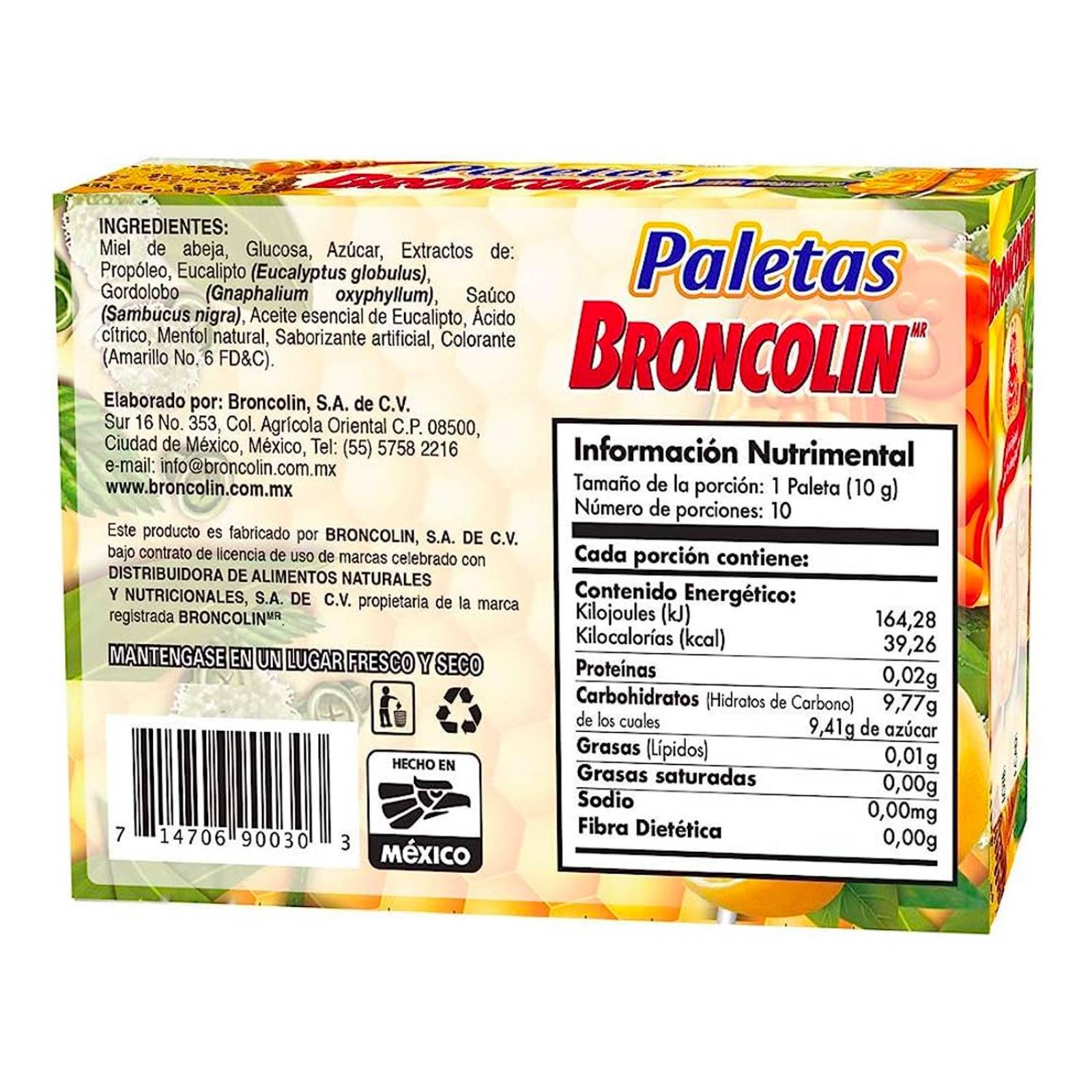 Paletas Broncolin Miel - Eucalipto 10 piezas 