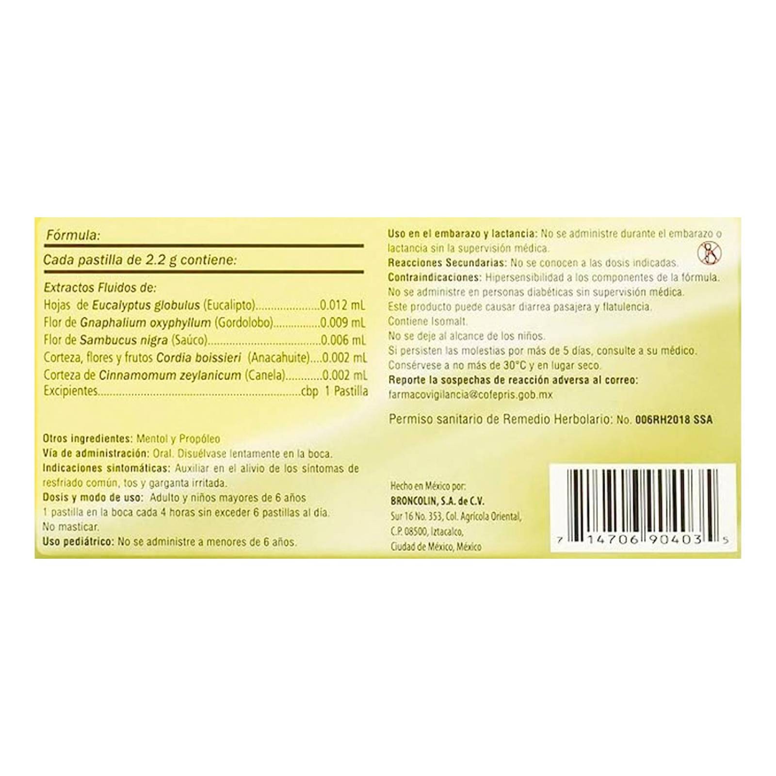 Caramelos Broncolin Sugar Free 35 gr 