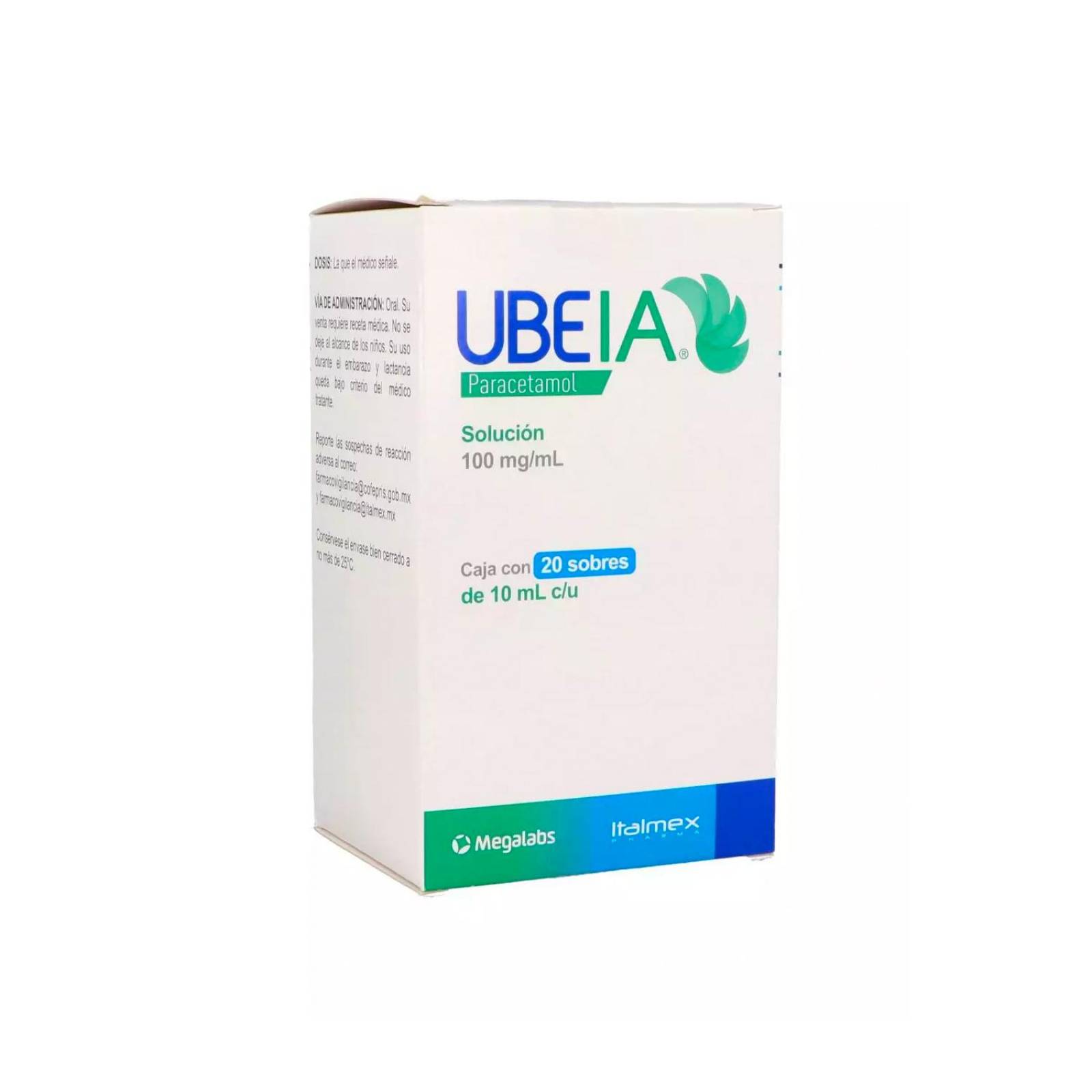 Paracetamol Ubeia En Solución 20 sobres de 10 ml