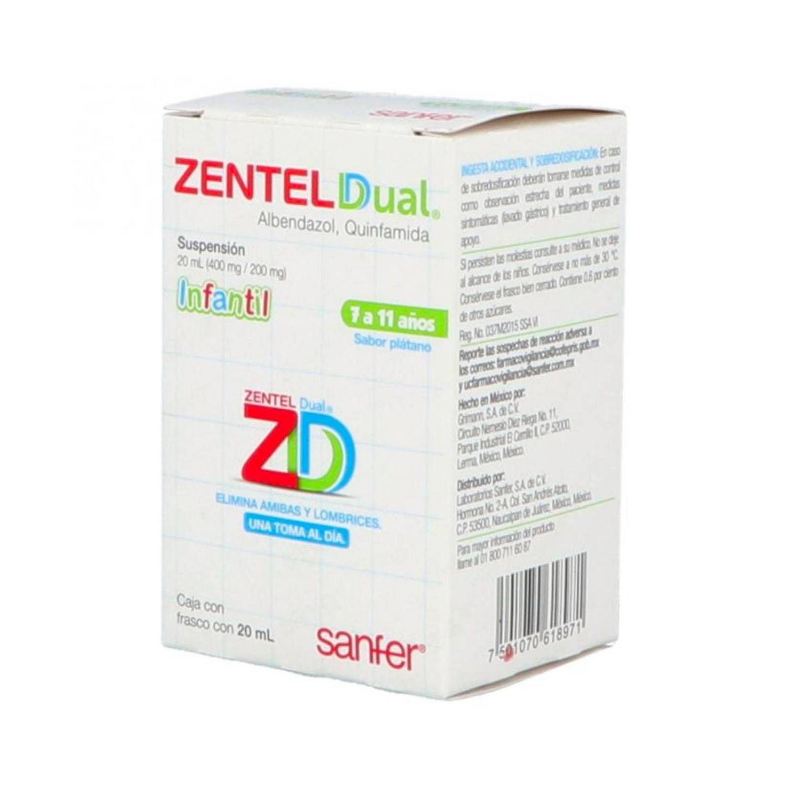 Suspensión Zentel Dual Sabor Plátano 20 ml
