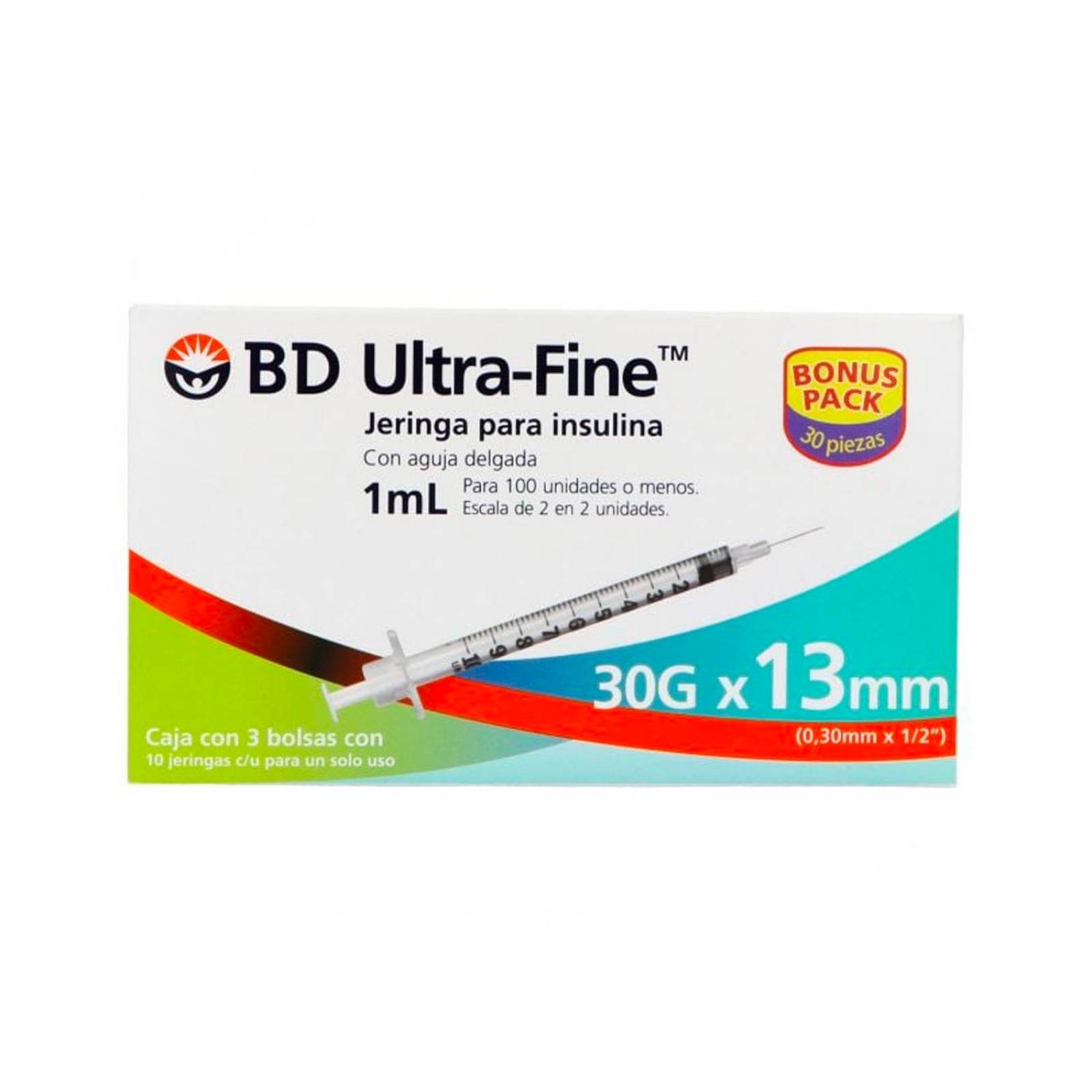 Jeringa para Insulina BD Ultra Fine 1 ml 30gx13mm 30 piezas 