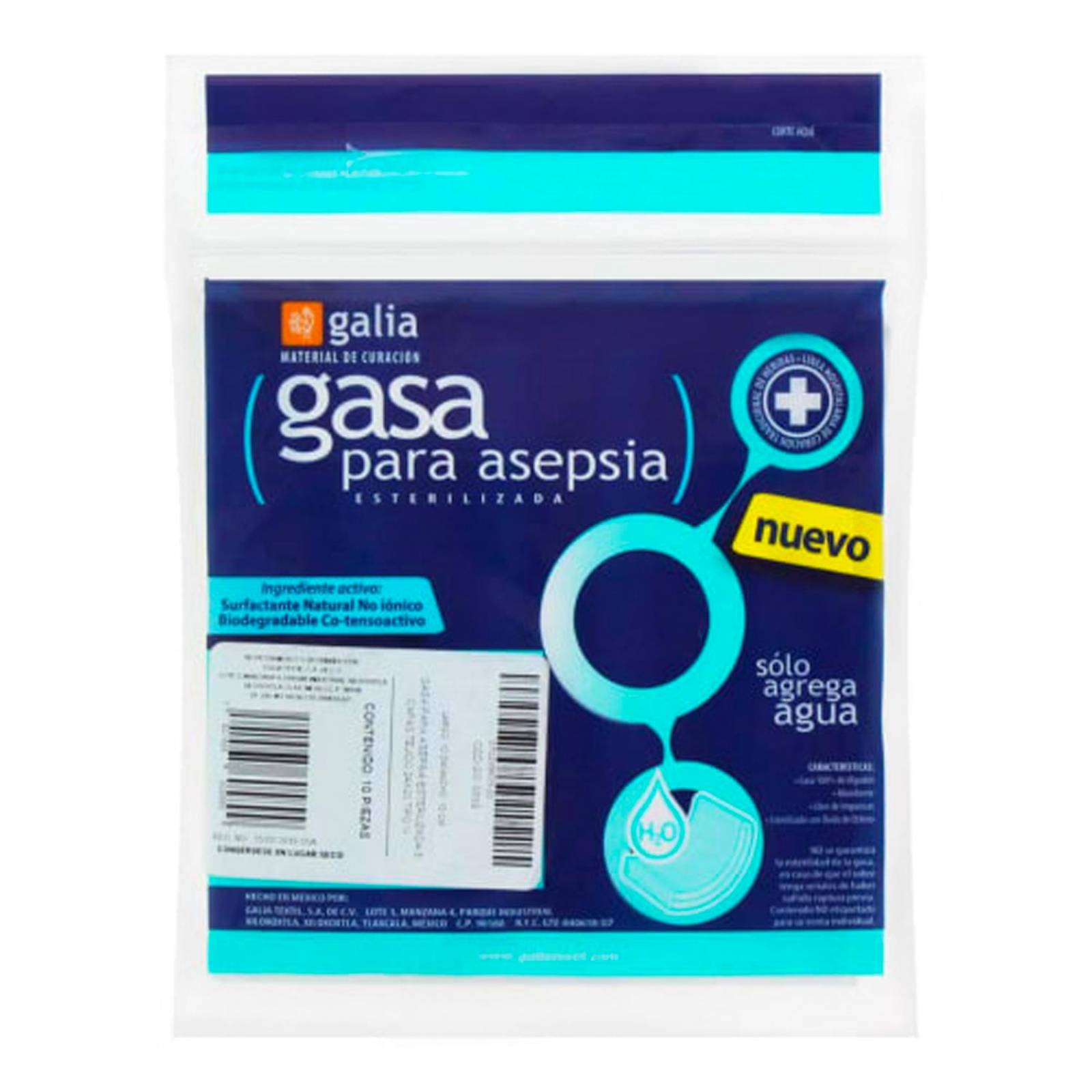 Gasa Esterilizada Galia para Asepsia 10x10cm 10 piezas 