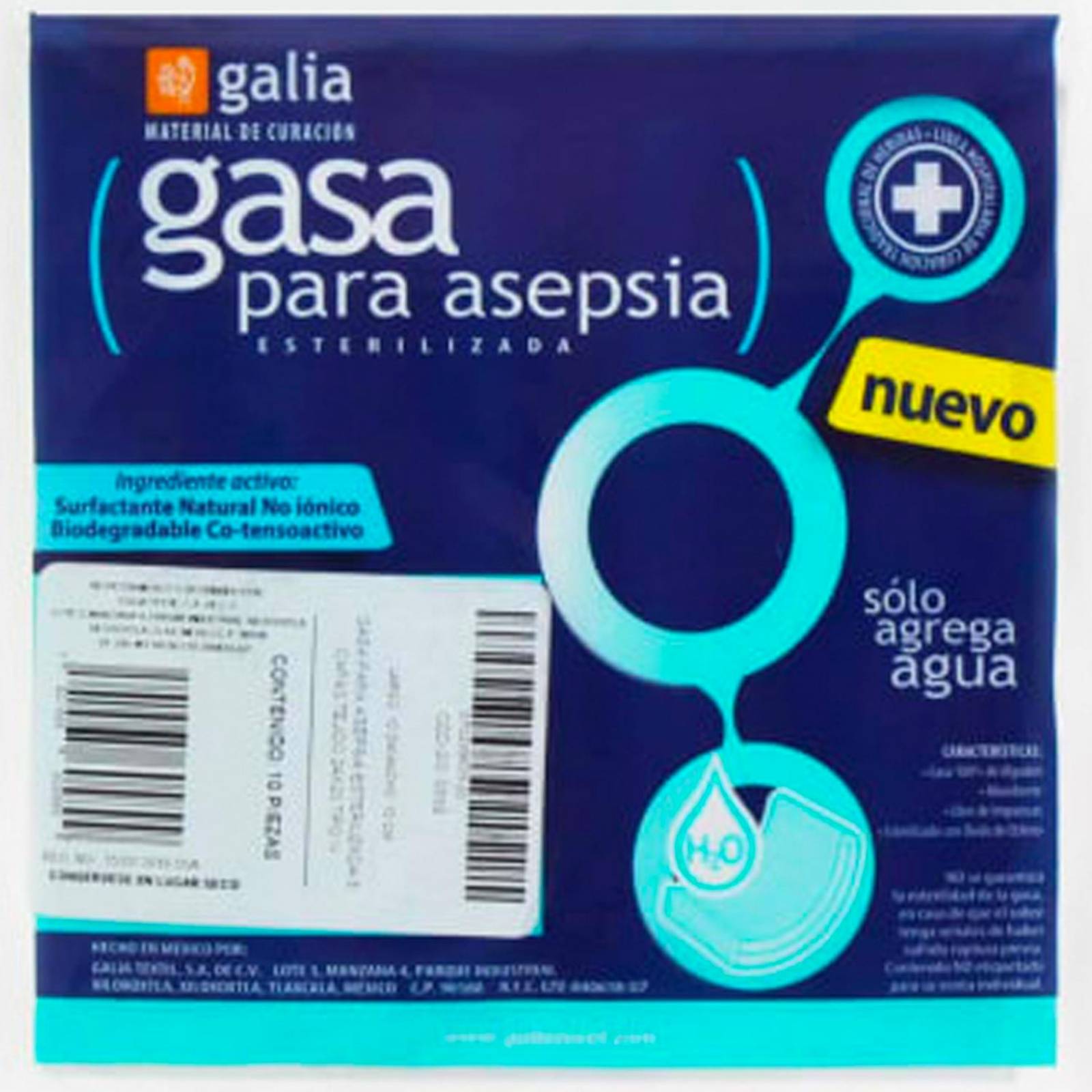 Gasa Esterilizada Galia para Asepsia 10x10cm 10 piezas 