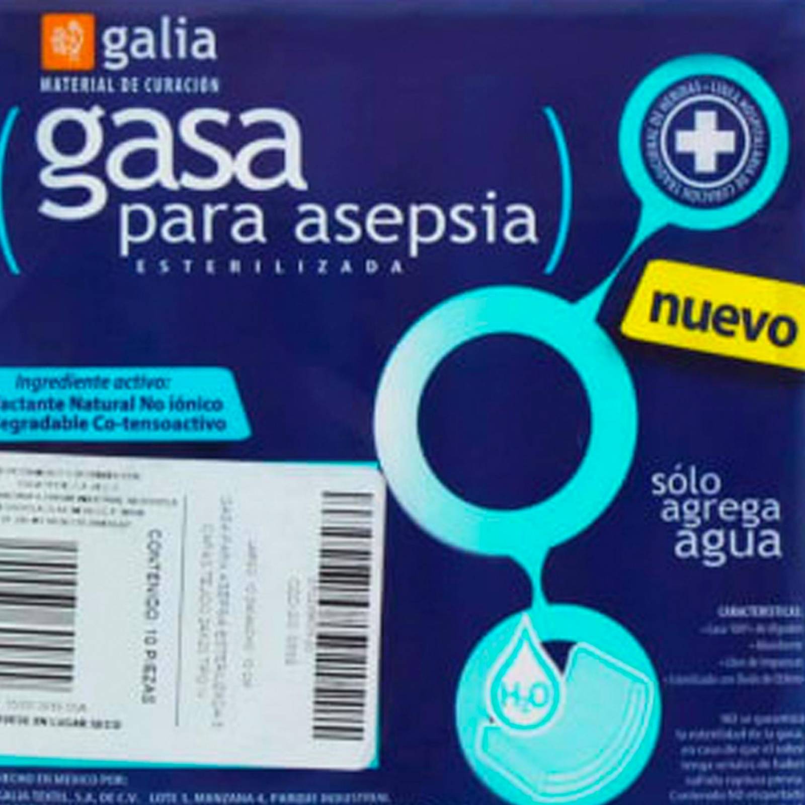 Gasa Esterilizada Galia para Asepsia 10x10cm 10 piezas 