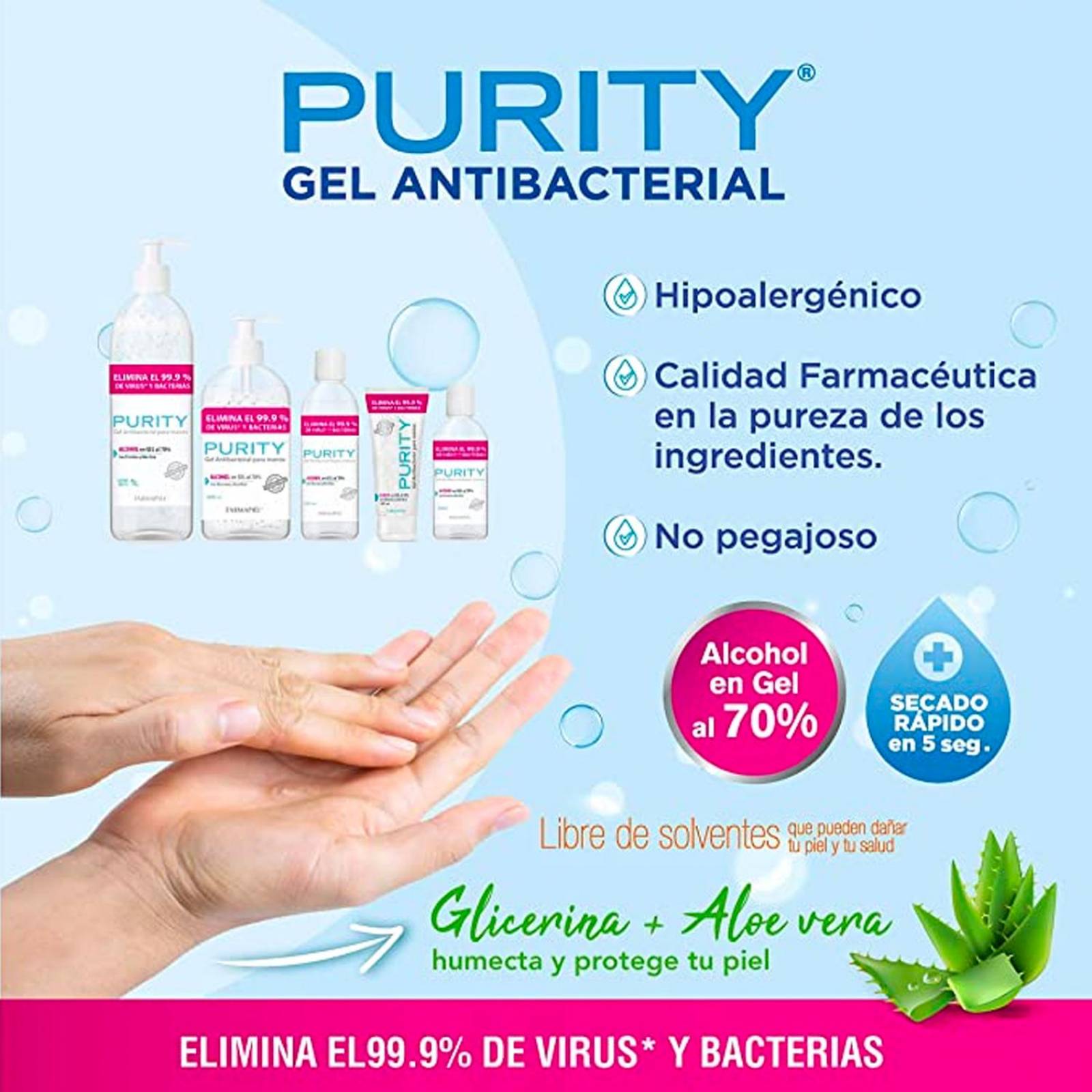 Gel Antibacterial Purity para Manos 500 ml 