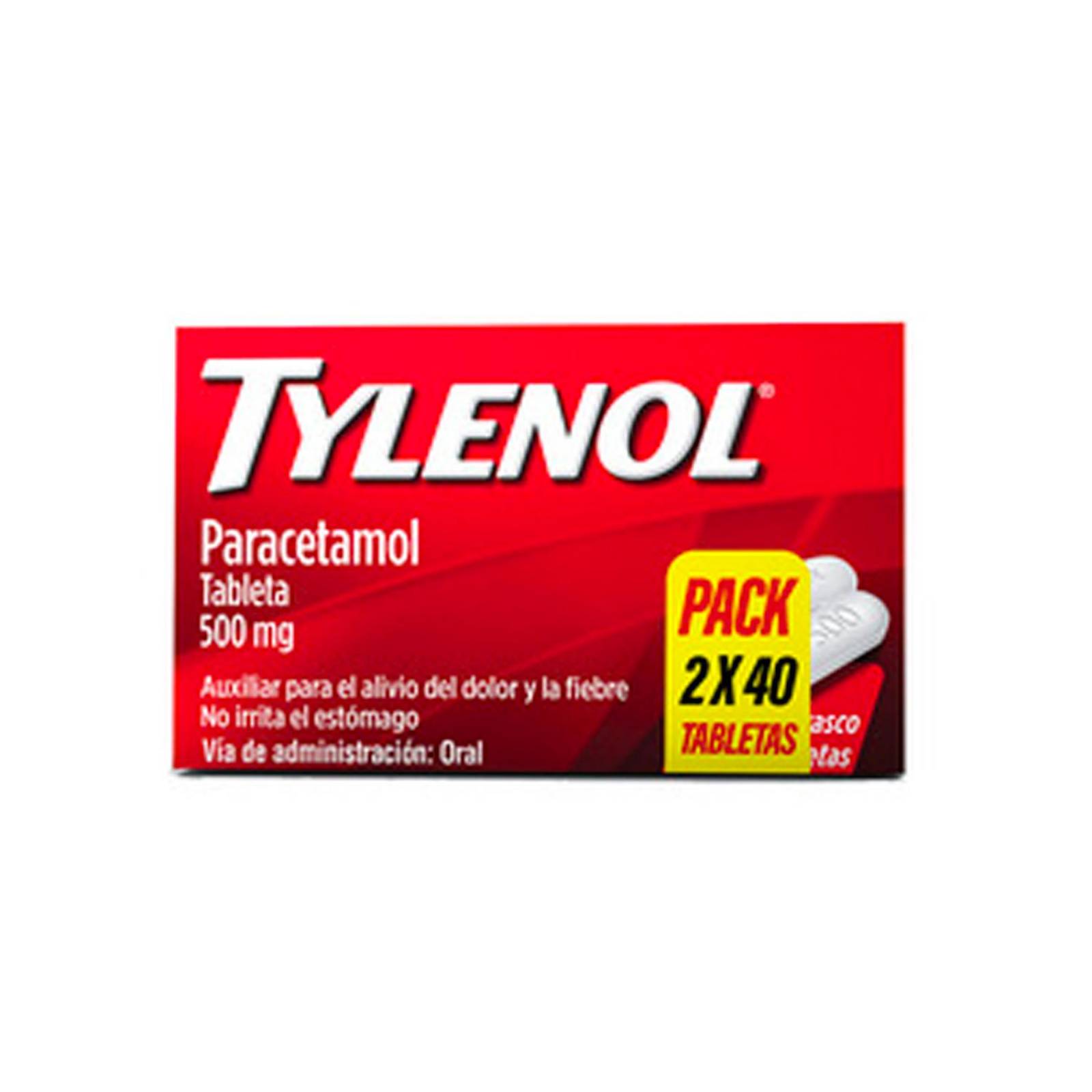 Paracetamol Tylenol 500 mg 2 frascos con 40 tabletas 