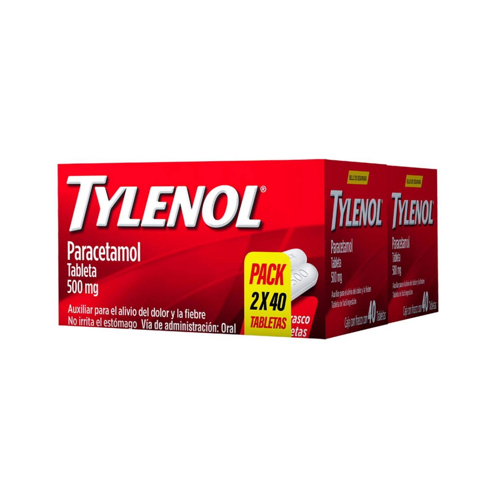 Paracetamol Tylenol 500 mg 2 frascos con 40 tabletas 