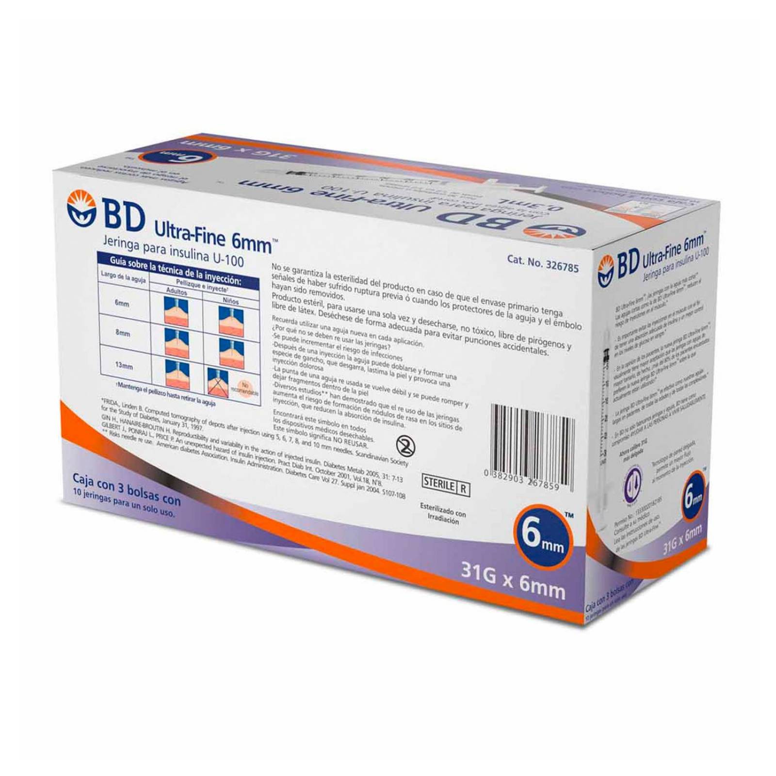 Jeringa para Insulina BD Ultra Fine 0.3ml 31Gx6mm 30 piezas 