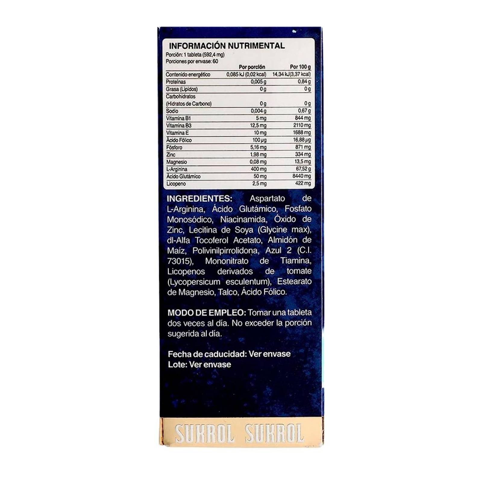 Suplemento Alimenticio Sukrol Hombre 60 Tabletas 