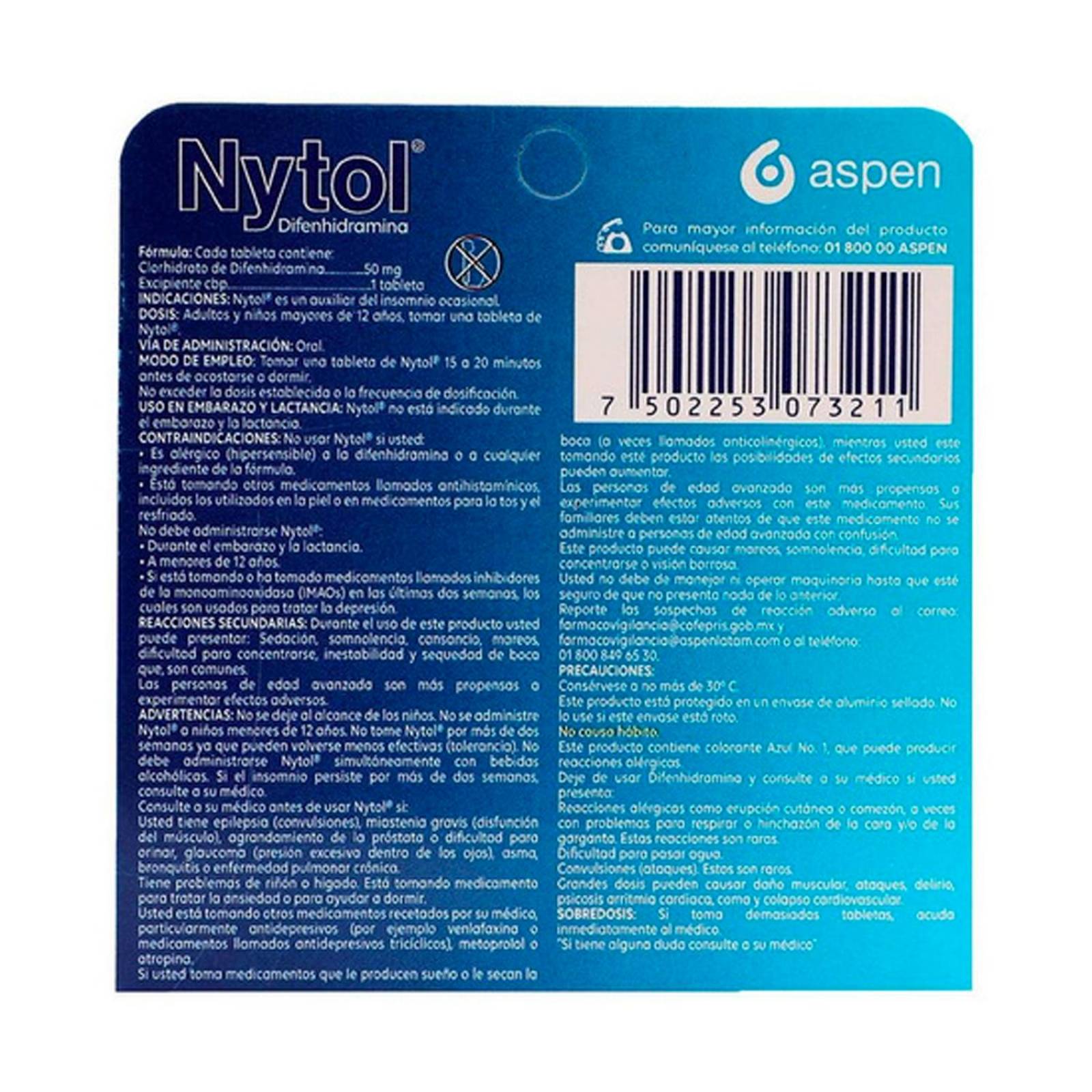 Difenhidramina Nytol 8 Tabletas de 50 mg 