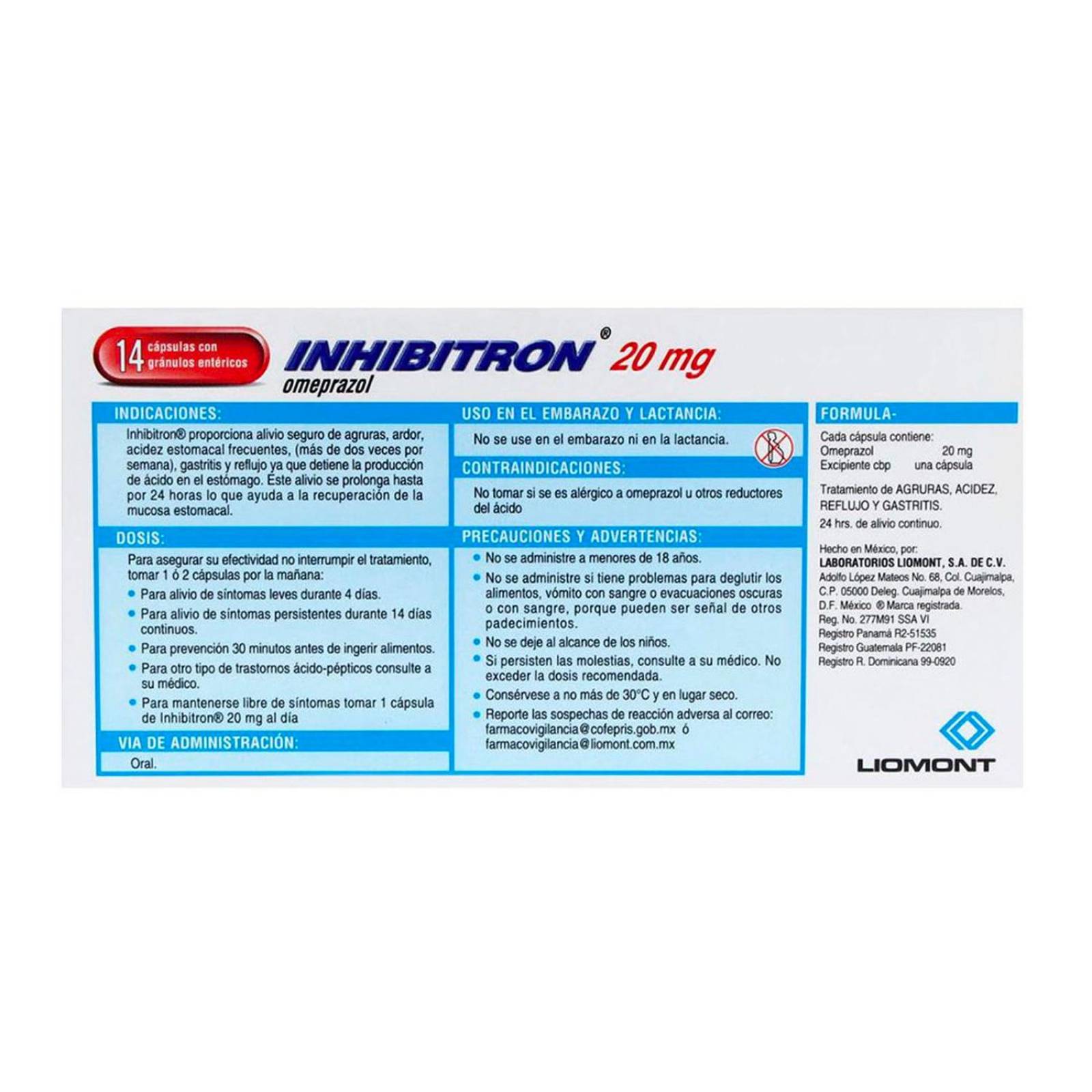 Omeprazol Inhibitron Dual 20 mg 14 Cápsulas 