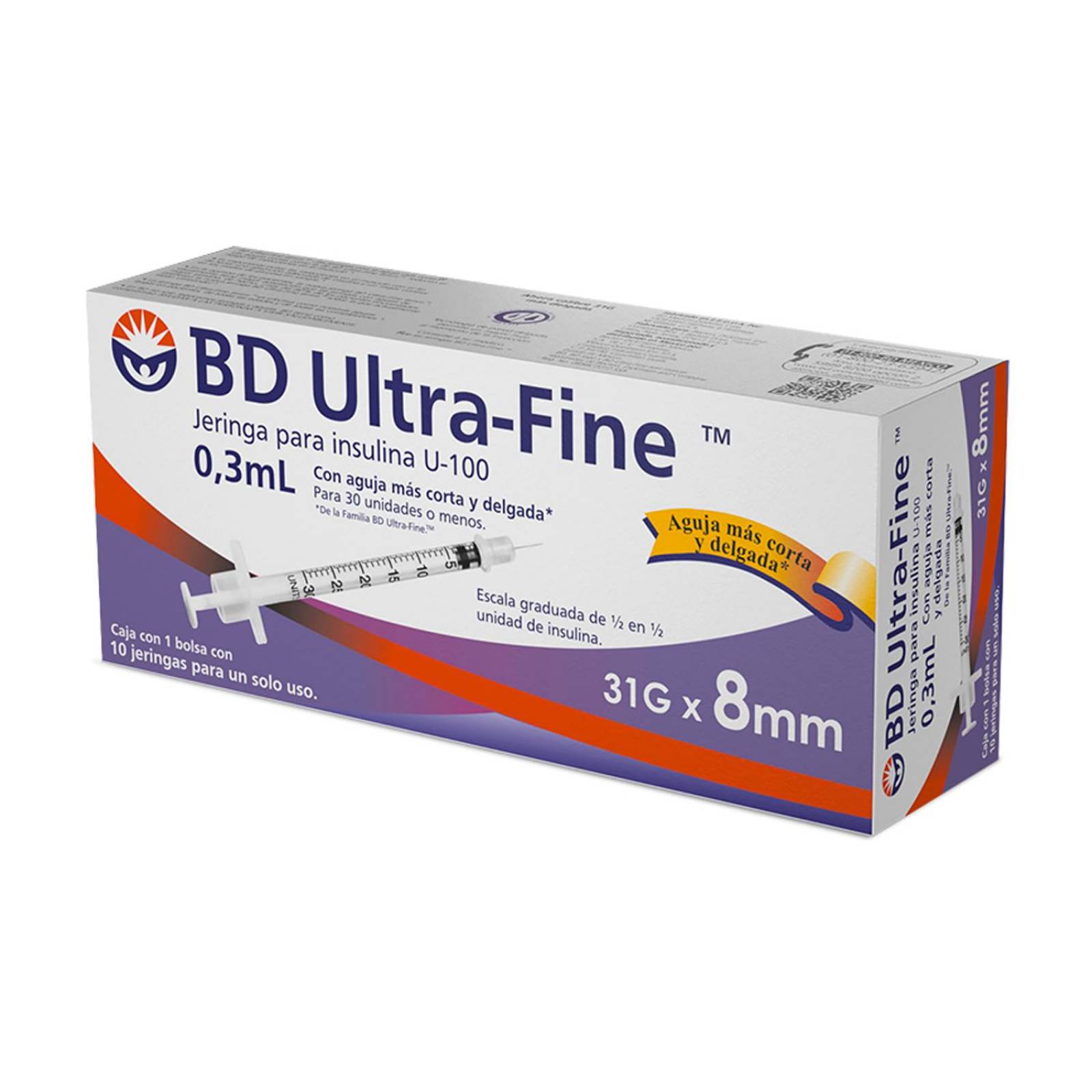 Jeringa para Insulina BD Ultra Fine 0.5 ml 31gx8mm 10 piezas 