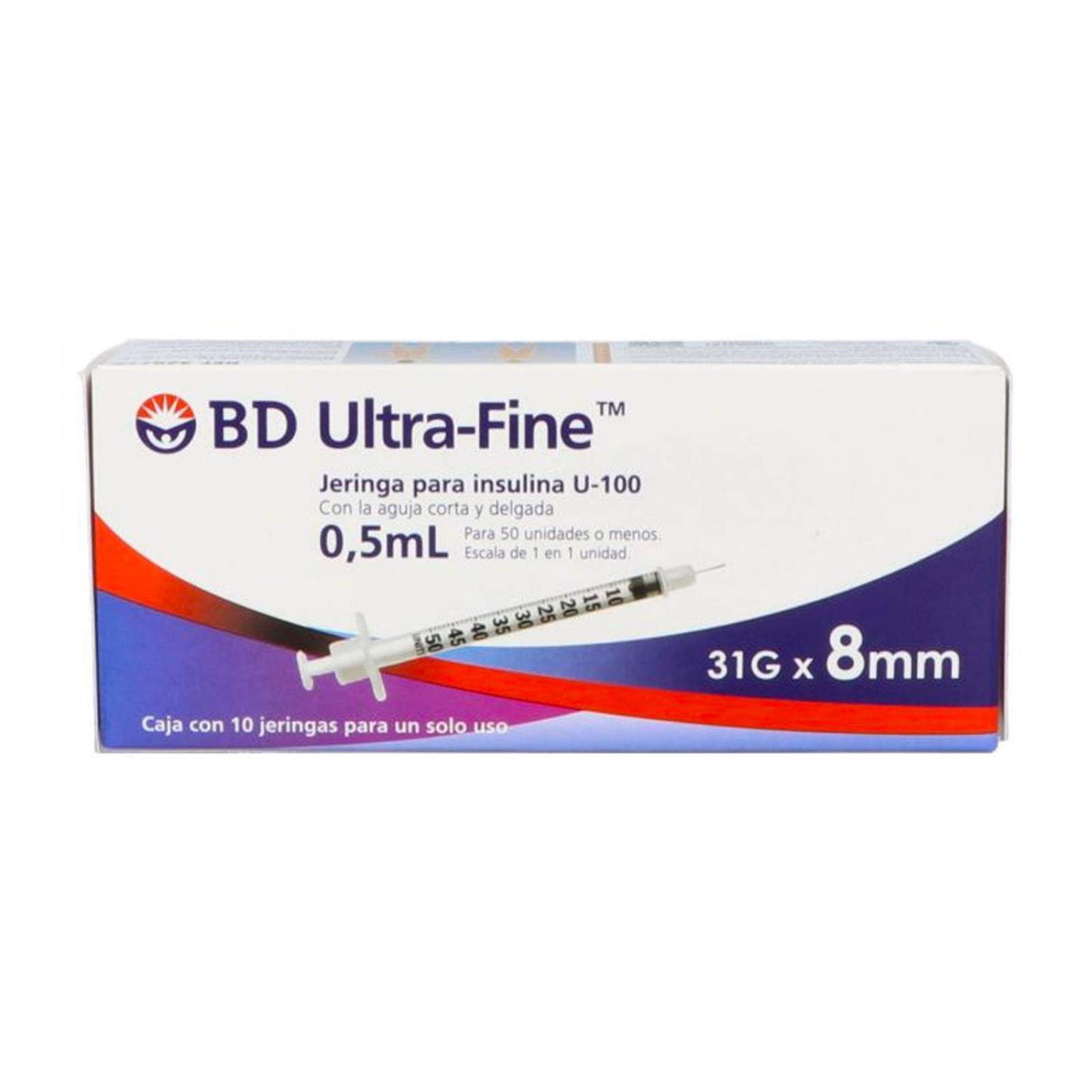 Jeringa para Insulina BD Ultra Fine 0.5 ml 31gx8mm 10 piezas 