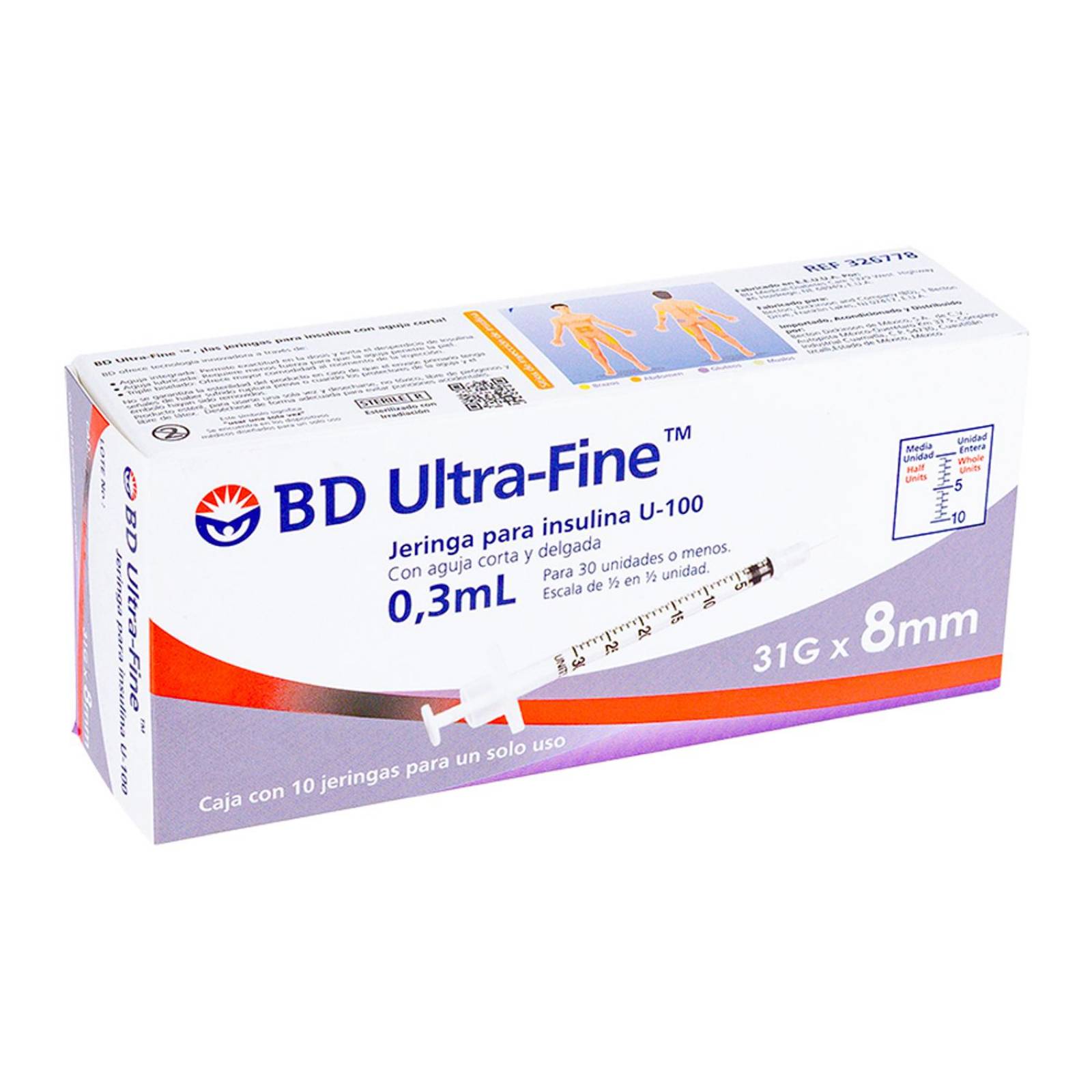 Jeringa para Insulina BD Ultra Fine 0.5 ml 31gx8mm 10 piezas 