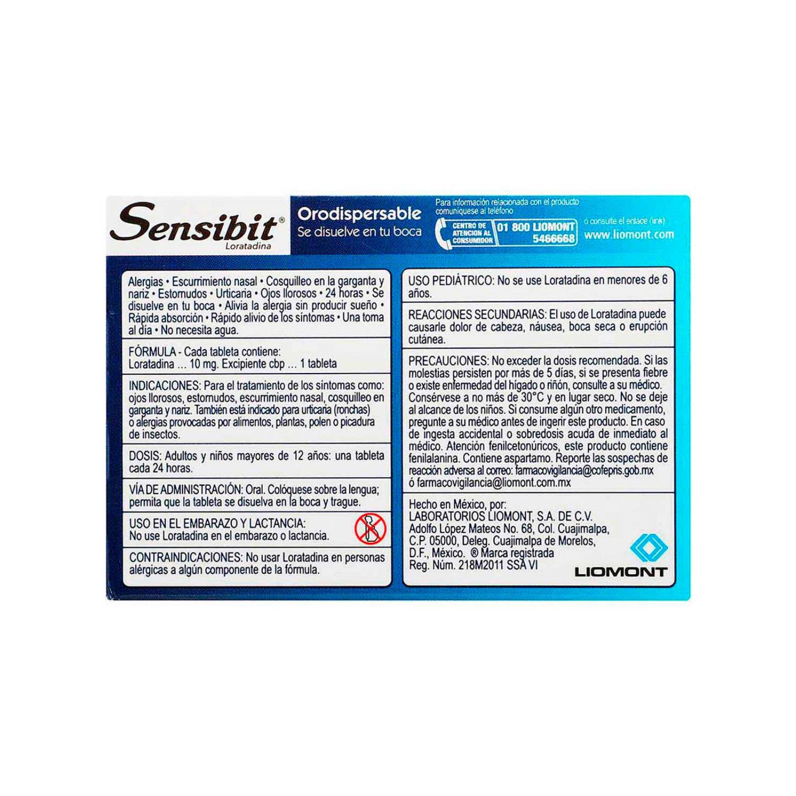 Loratadina Sensibit Orodispersable 10 mg 10 tabletas 