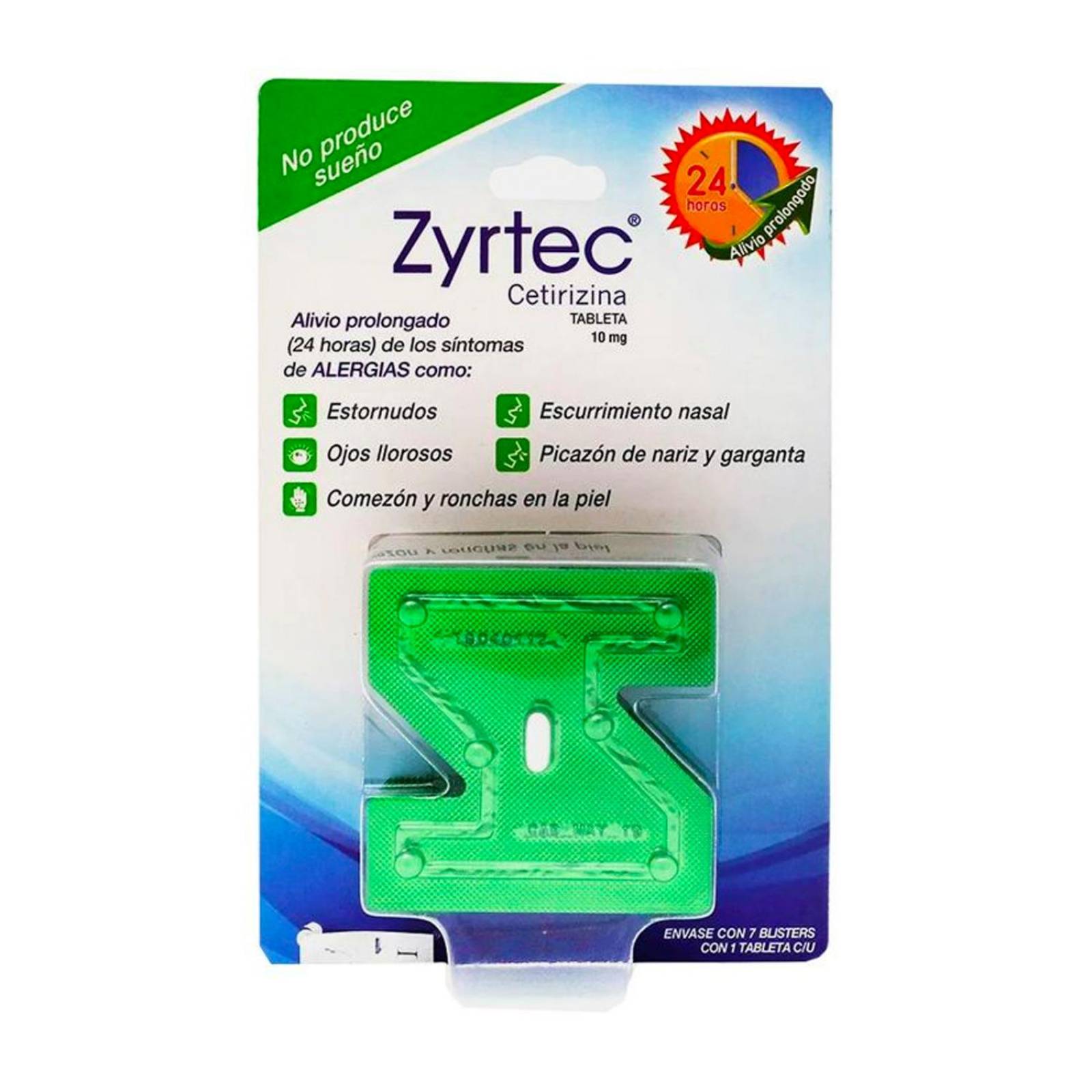 Tabletas Zyrtec 10 mg 7 piezas 