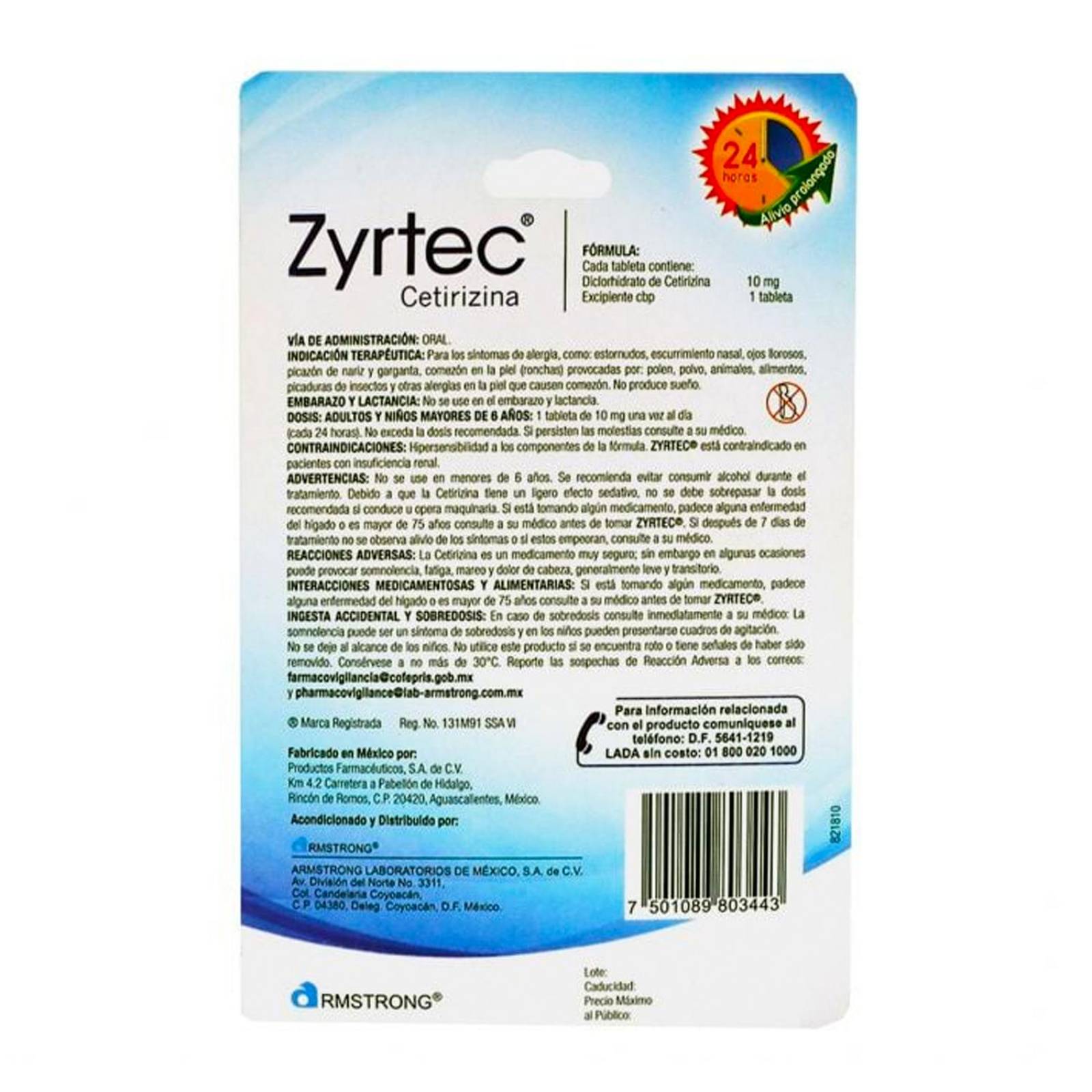 Tabletas Zyrtec 10 mg 7 piezas 