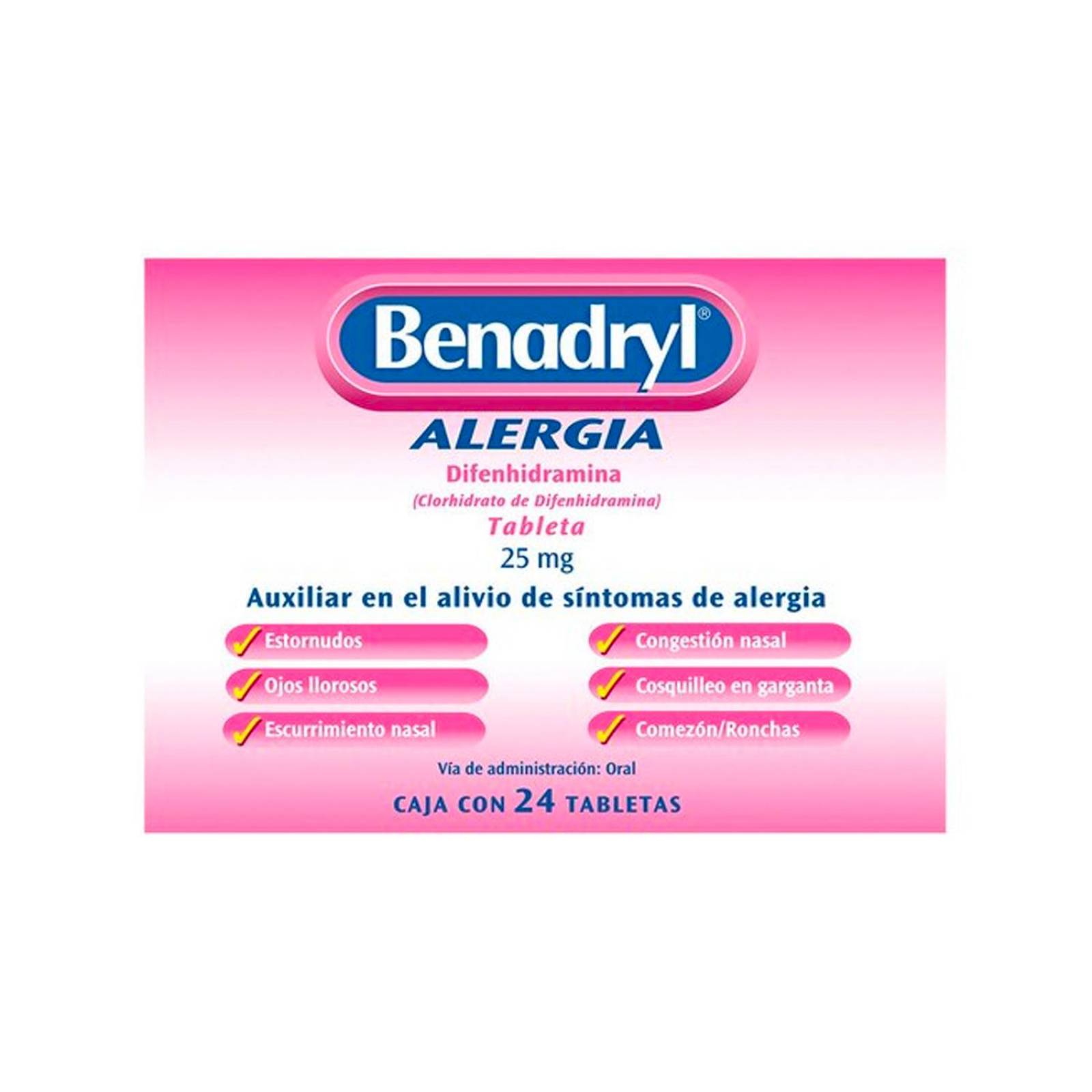 Antihistamínico Benadryl 24 Tabletas de 25 mg 