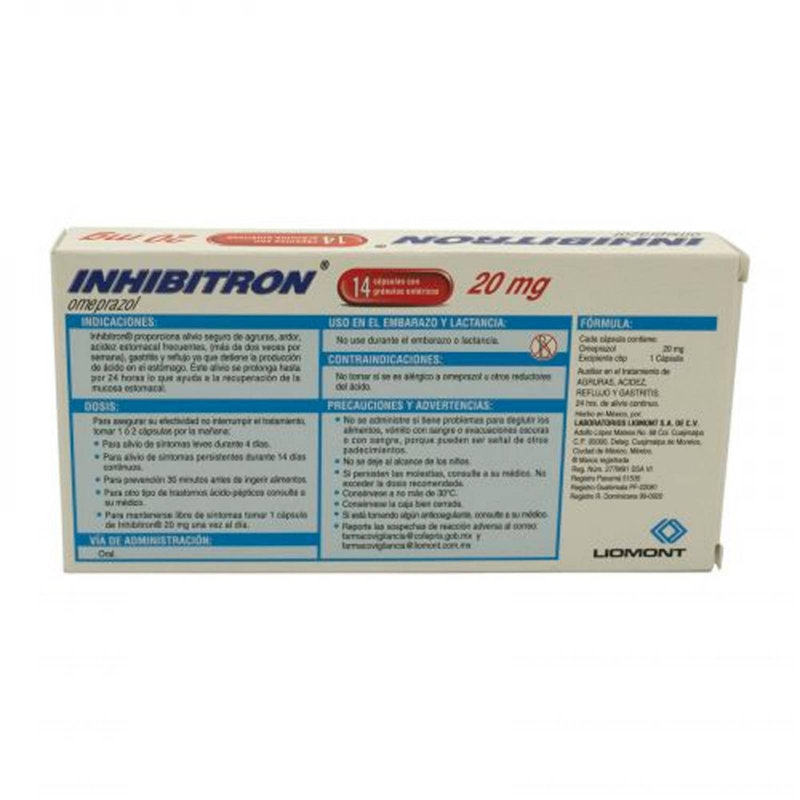 Omeprazol Inhibitron 20 mg 14 Cápsulas 