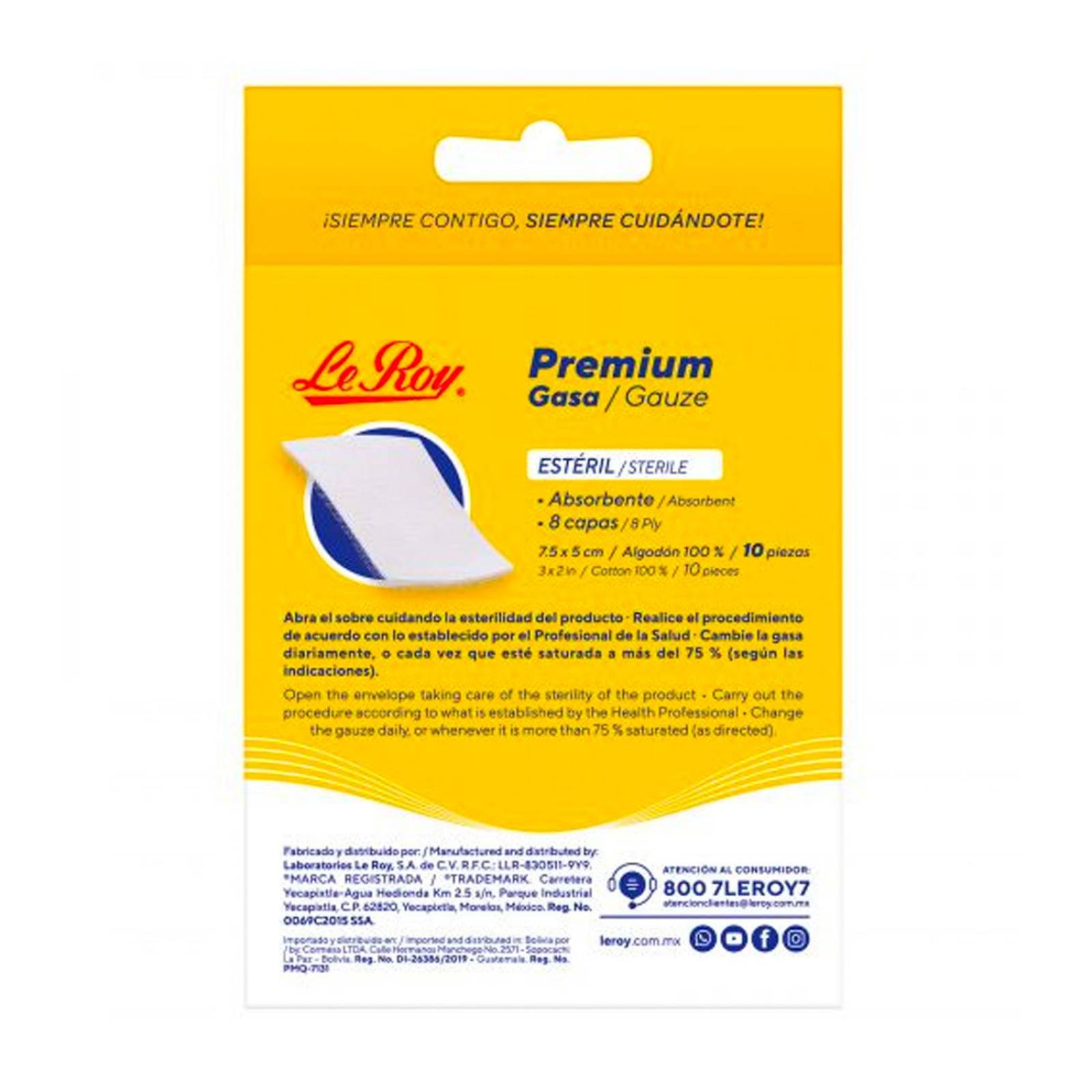 Gasa Estéril Le Roy Premium 7.5x5cm 10 piezas 