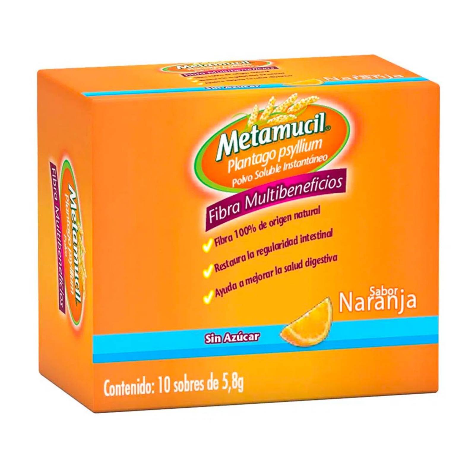 Fibra Metamucil Sabor Naranja 10 Sobres de 5.8 gr 