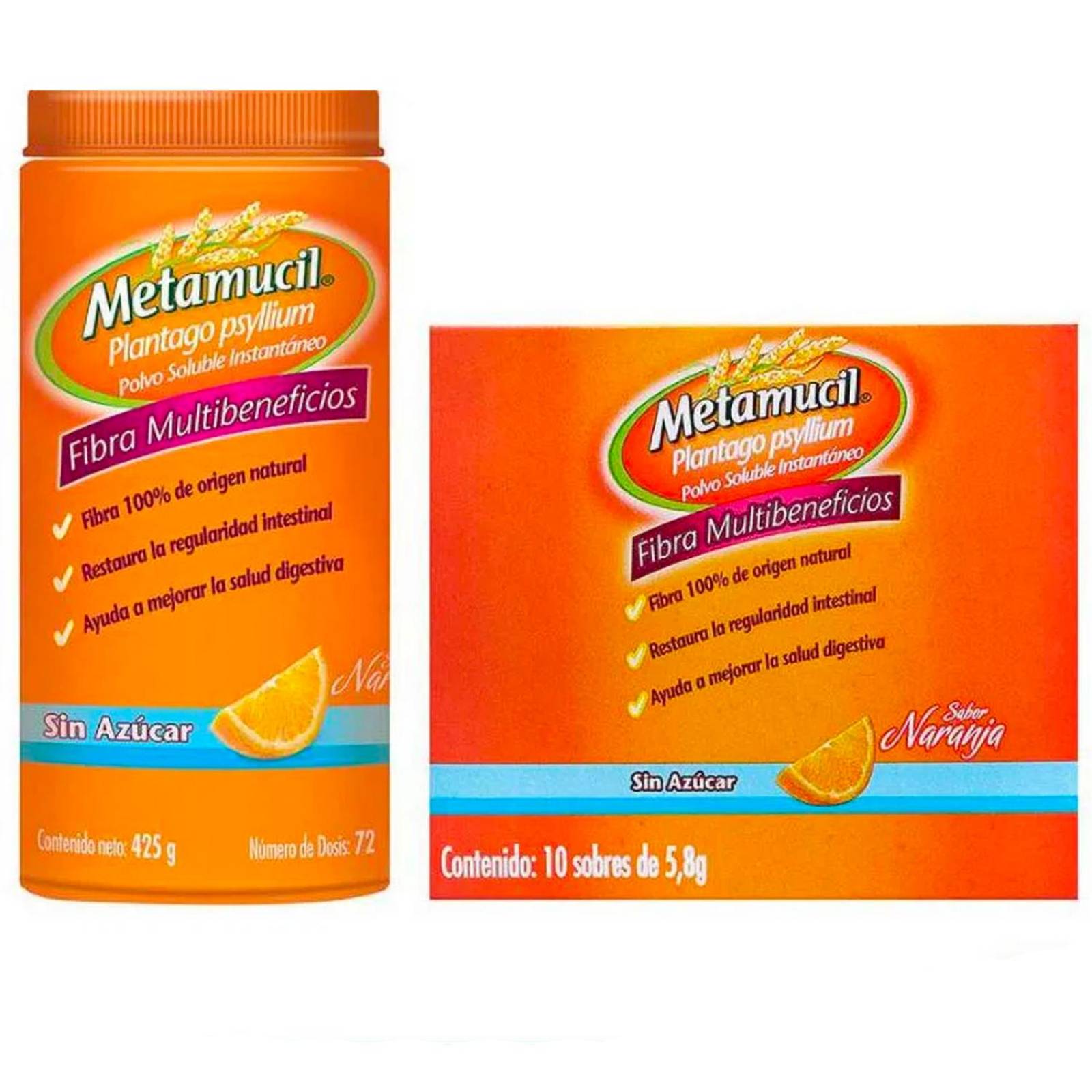 Fibra Metamucil Sabor Naranja 10 Sobres de 5.8 gr 