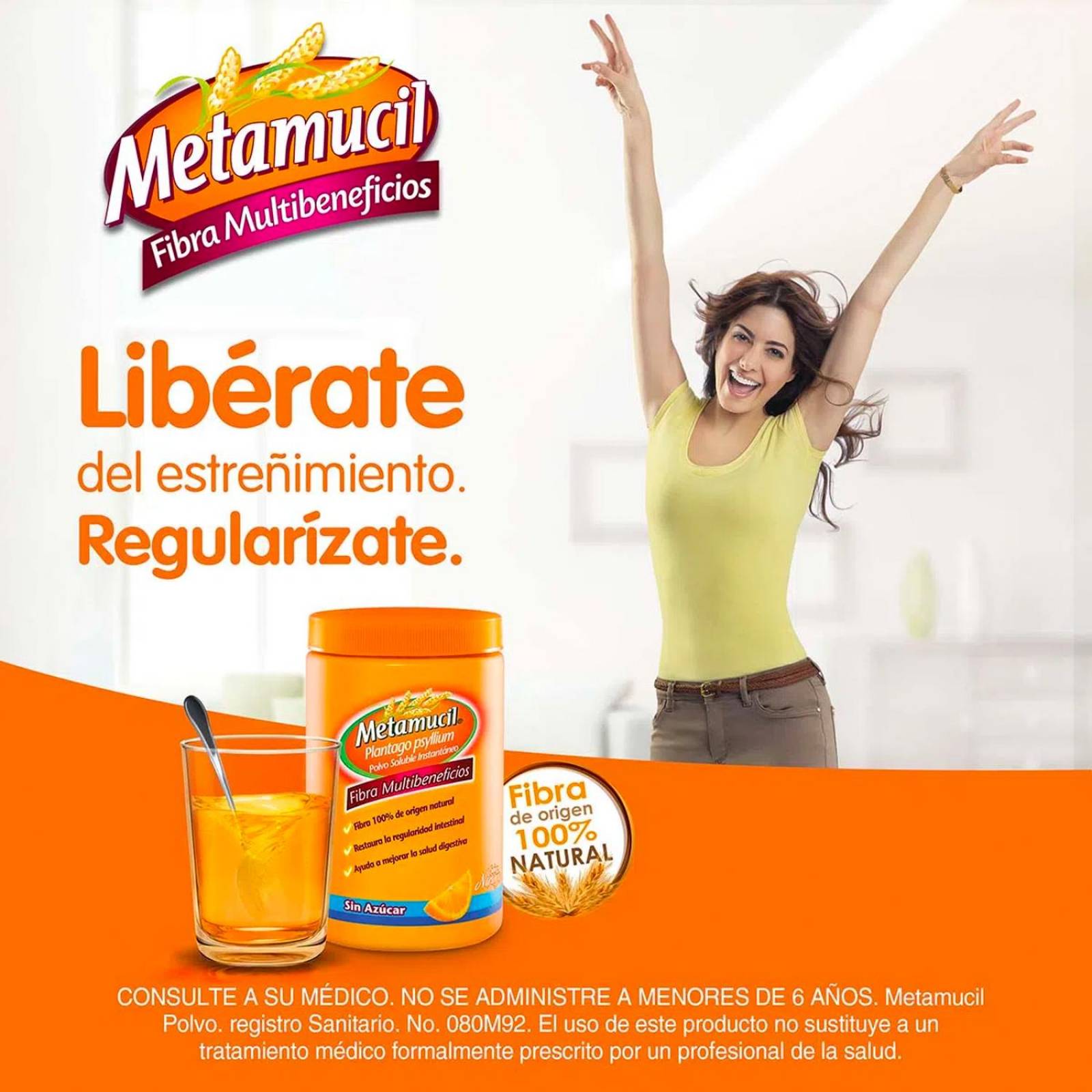 Fibra Metamucil Sabor Naranja 10 Sobres de 5.8 gr 