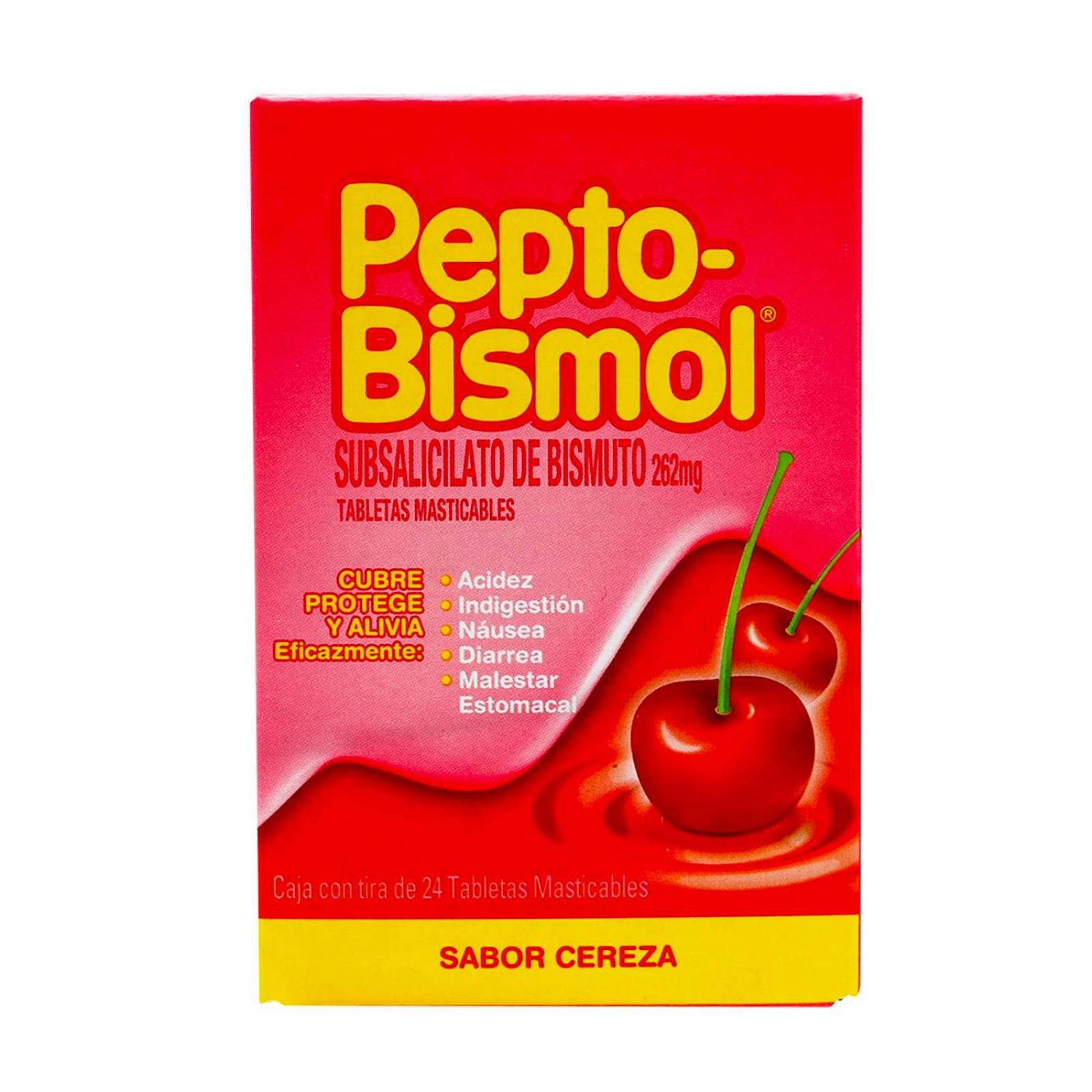 Antiácido Pepto-Bismol Cereza 24 Tabletas masticables 