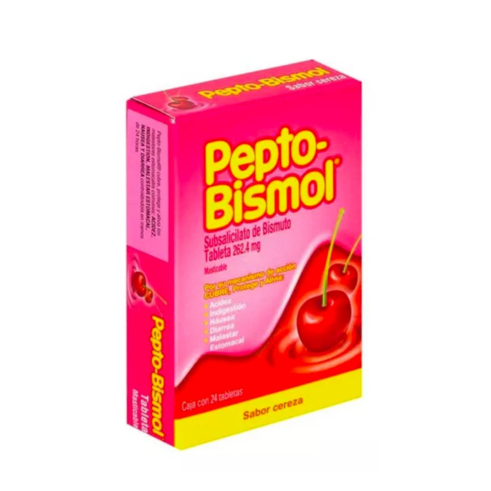 Antiácido Pepto-Bismol Cereza 24 Tabletas masticables 