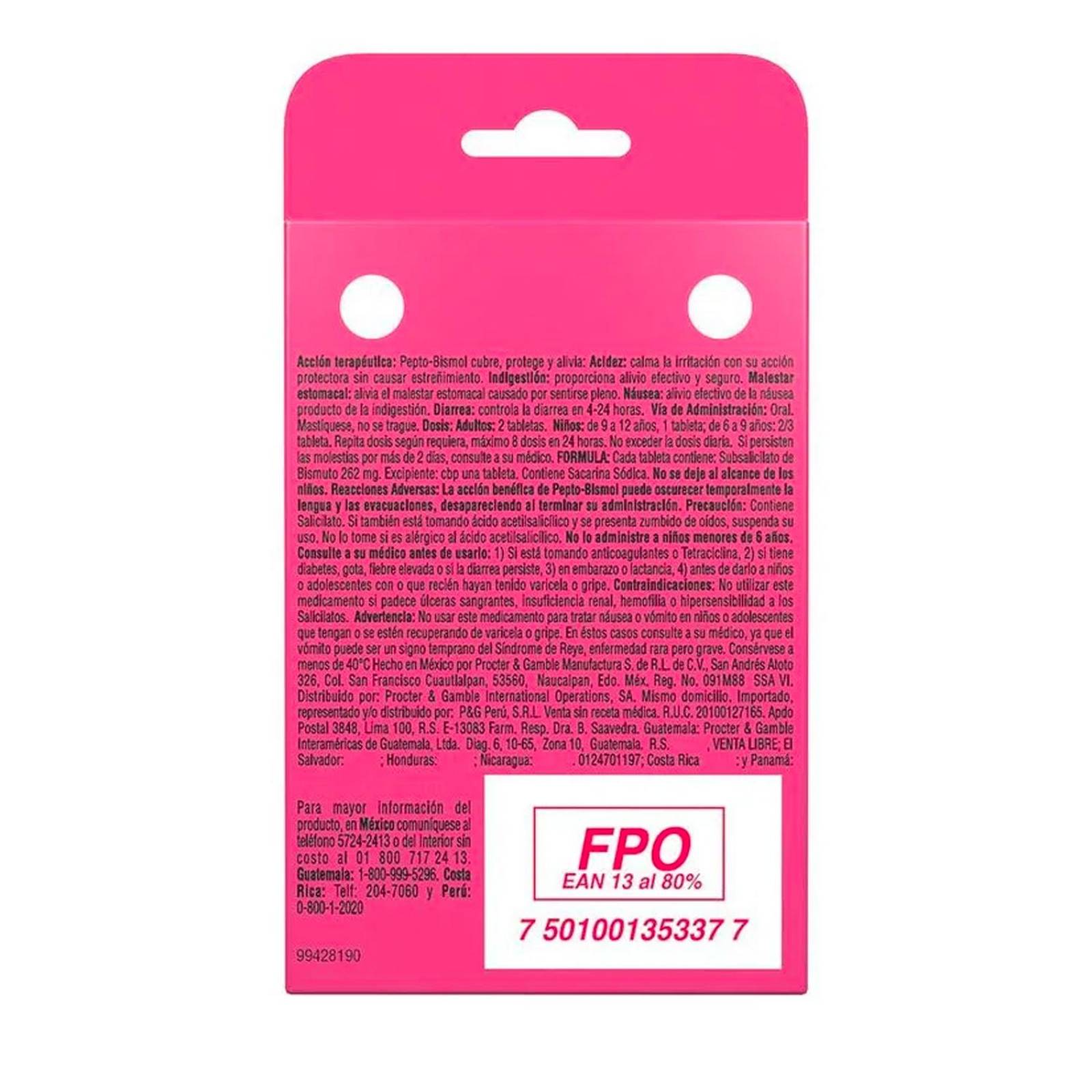 Antiácido Pepto-Bismol Cereza 24 Tabletas masticables 