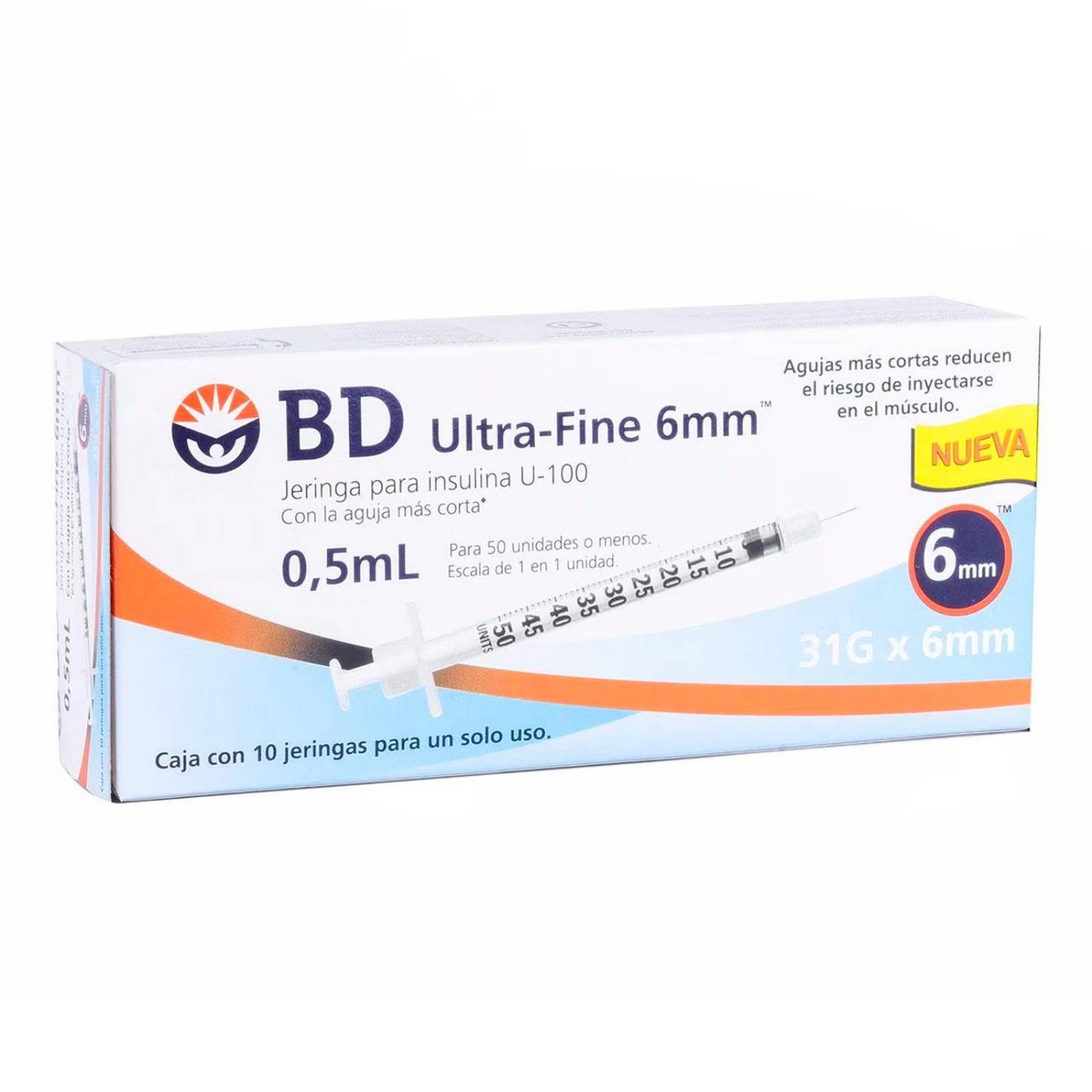 Jeringa para Insulina BD Ultra Fine 0.5 ml 31Gx6mm 10 piezas