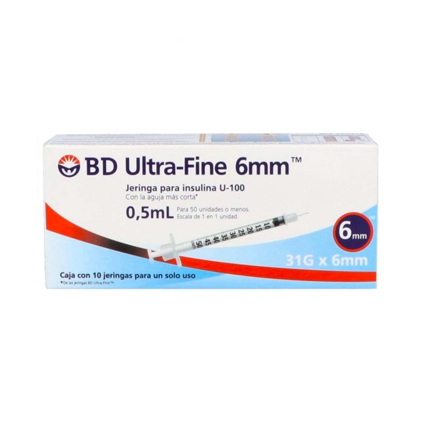 Jeringa para Insulina BD Ultra Fine 0.5 ml 31Gx6mm 10 piezas