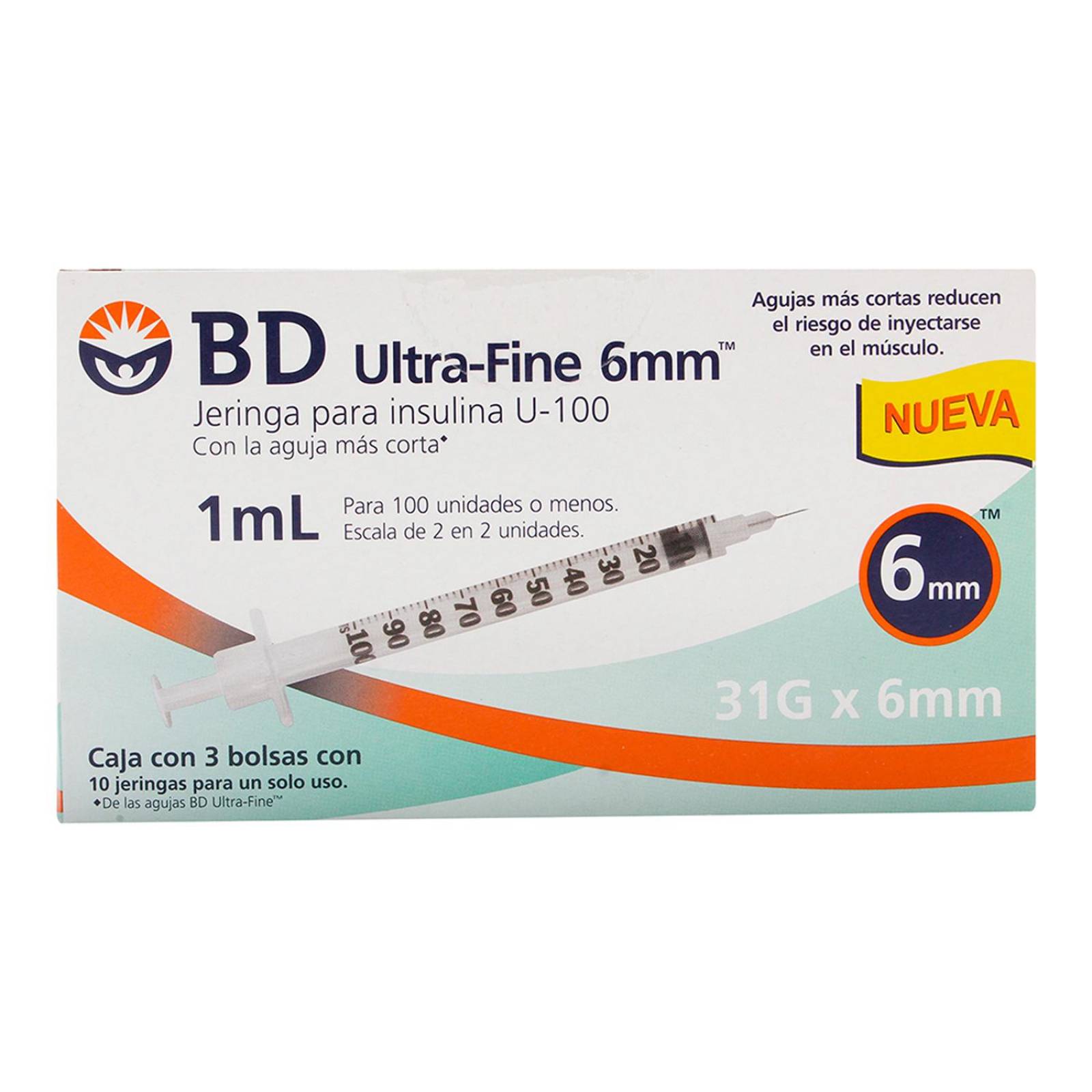Jeringa para Insulina BD Ultra Fine 1 ml 31Gx6mm 30 piezas 