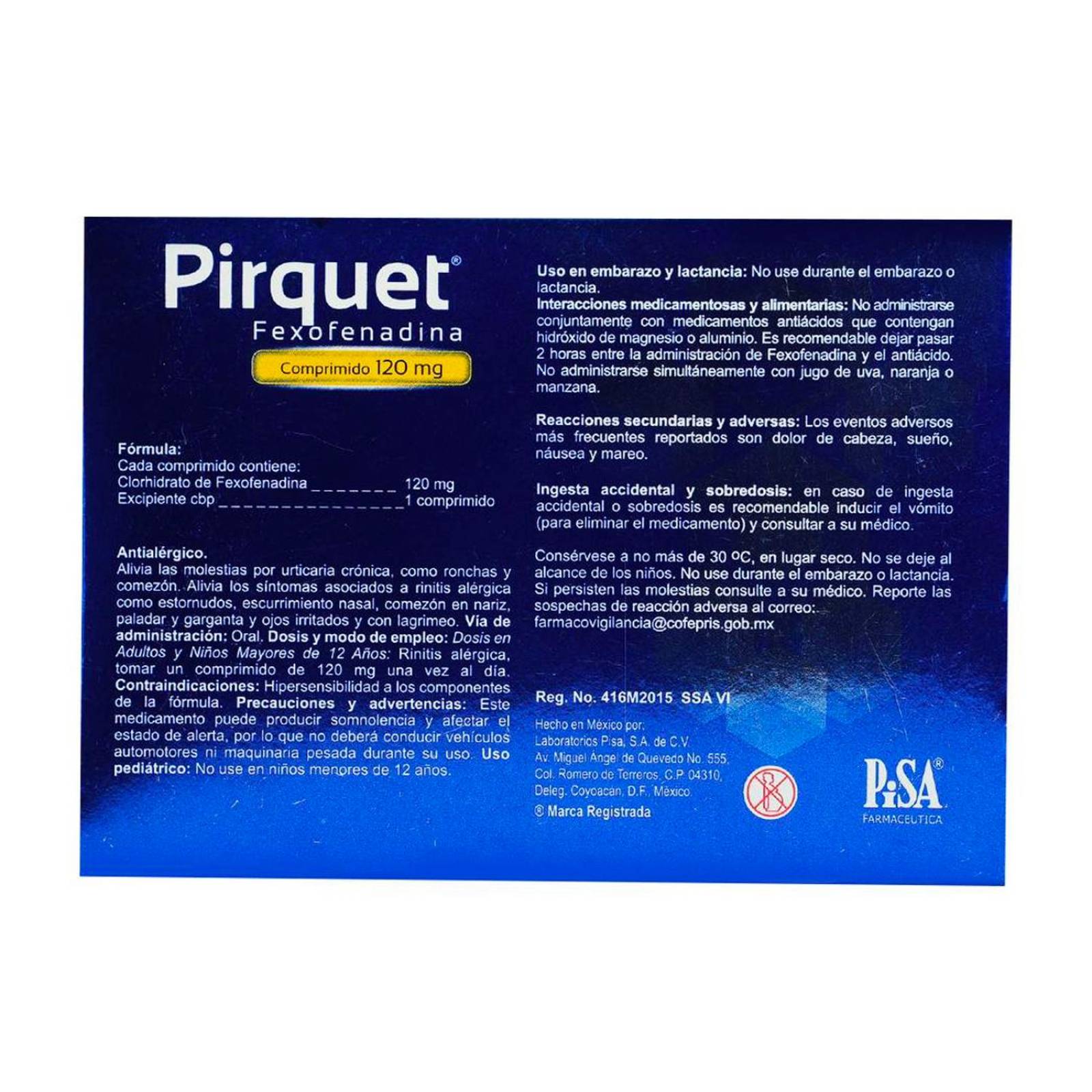 Antialérgico Pirquet 120 mg 10 Comprimidos 