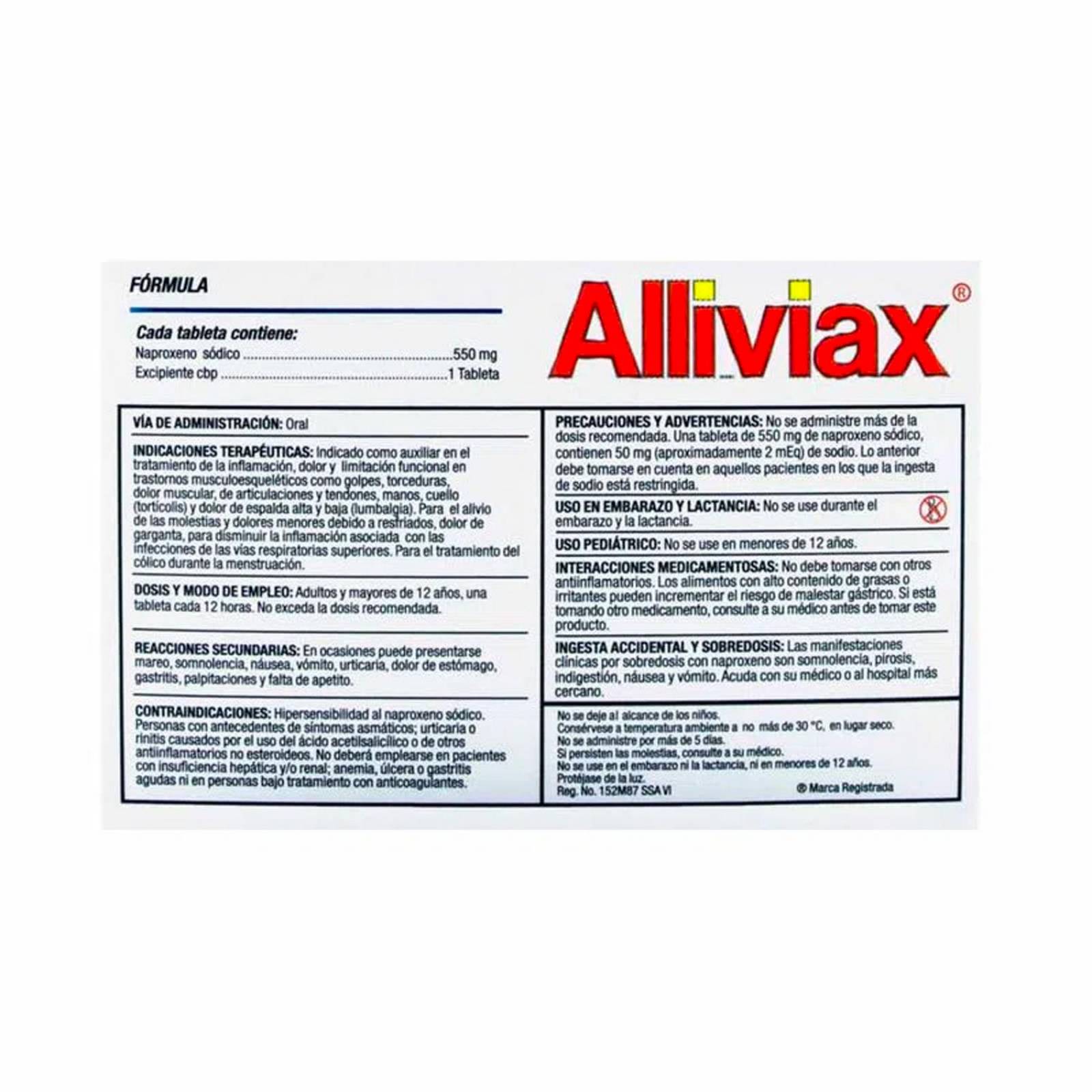 Naproxeno Sódico Alliviax 550 mg 10 Tabletas 