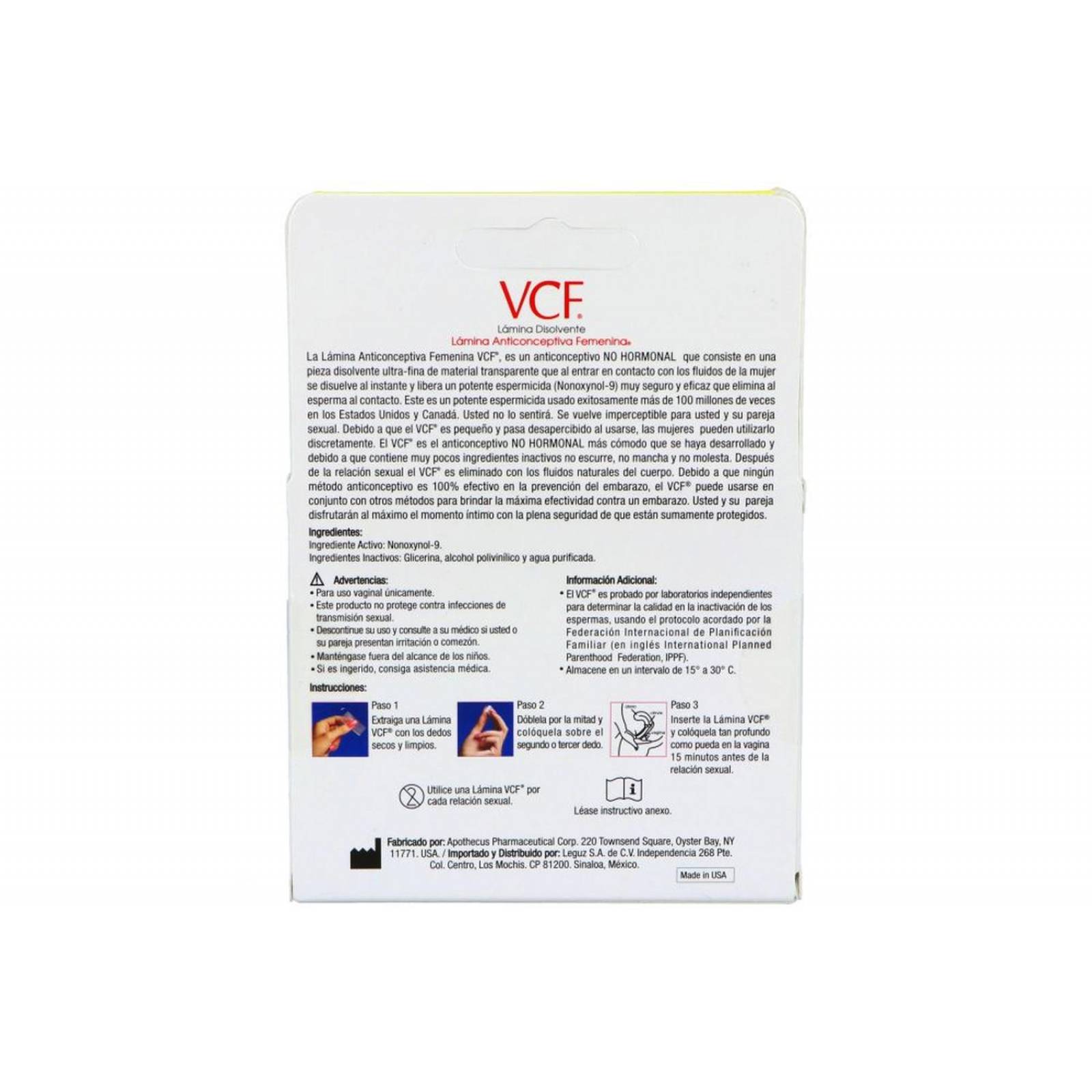 Lámina Anticonceptiva Prudence VCF 3 láminas 