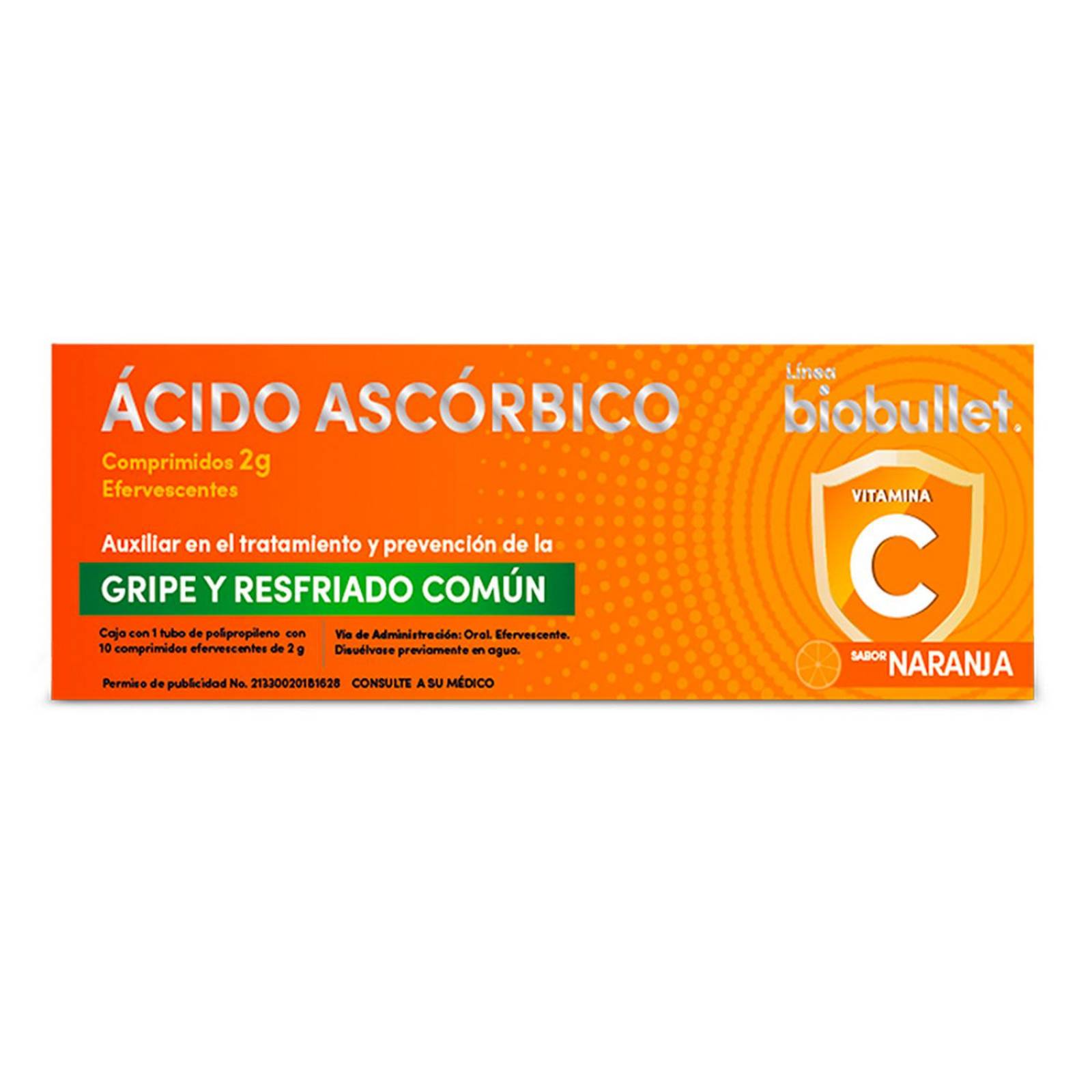 Ácido Ascórbico Biobullet Sabor Naranja 10 comprimidos