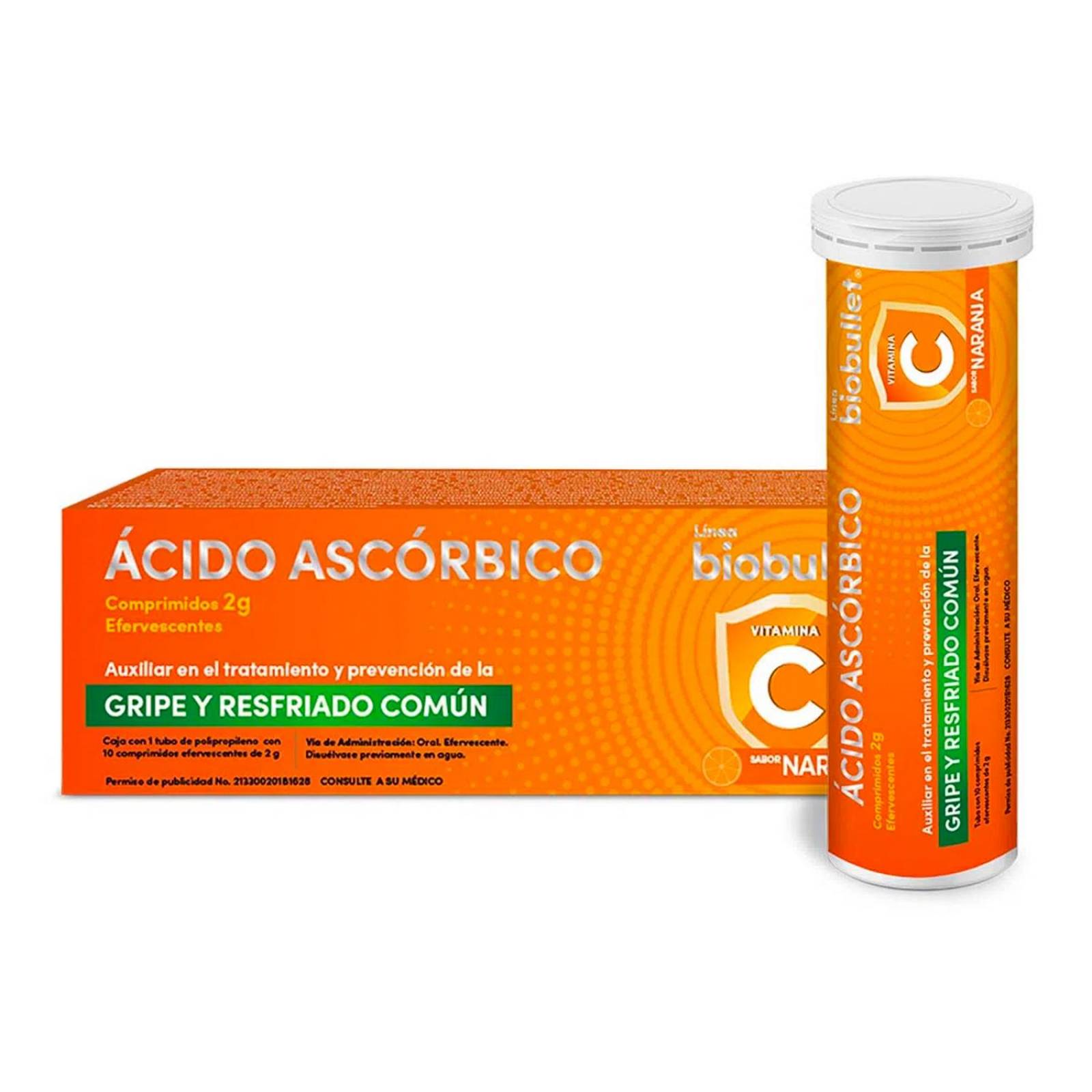 Ácido Ascórbico Biobullet Sabor Naranja 10 comprimidos