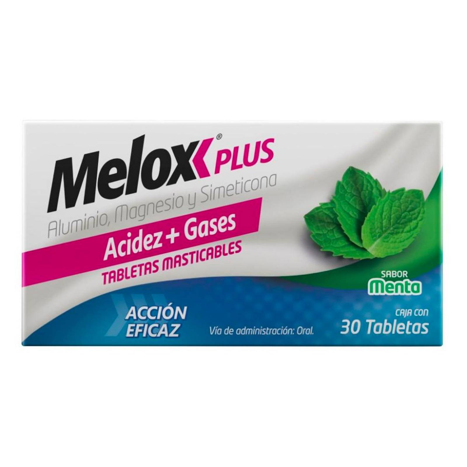 Tabletas Masticables Melox Plus Sabor Menta 30 piezas