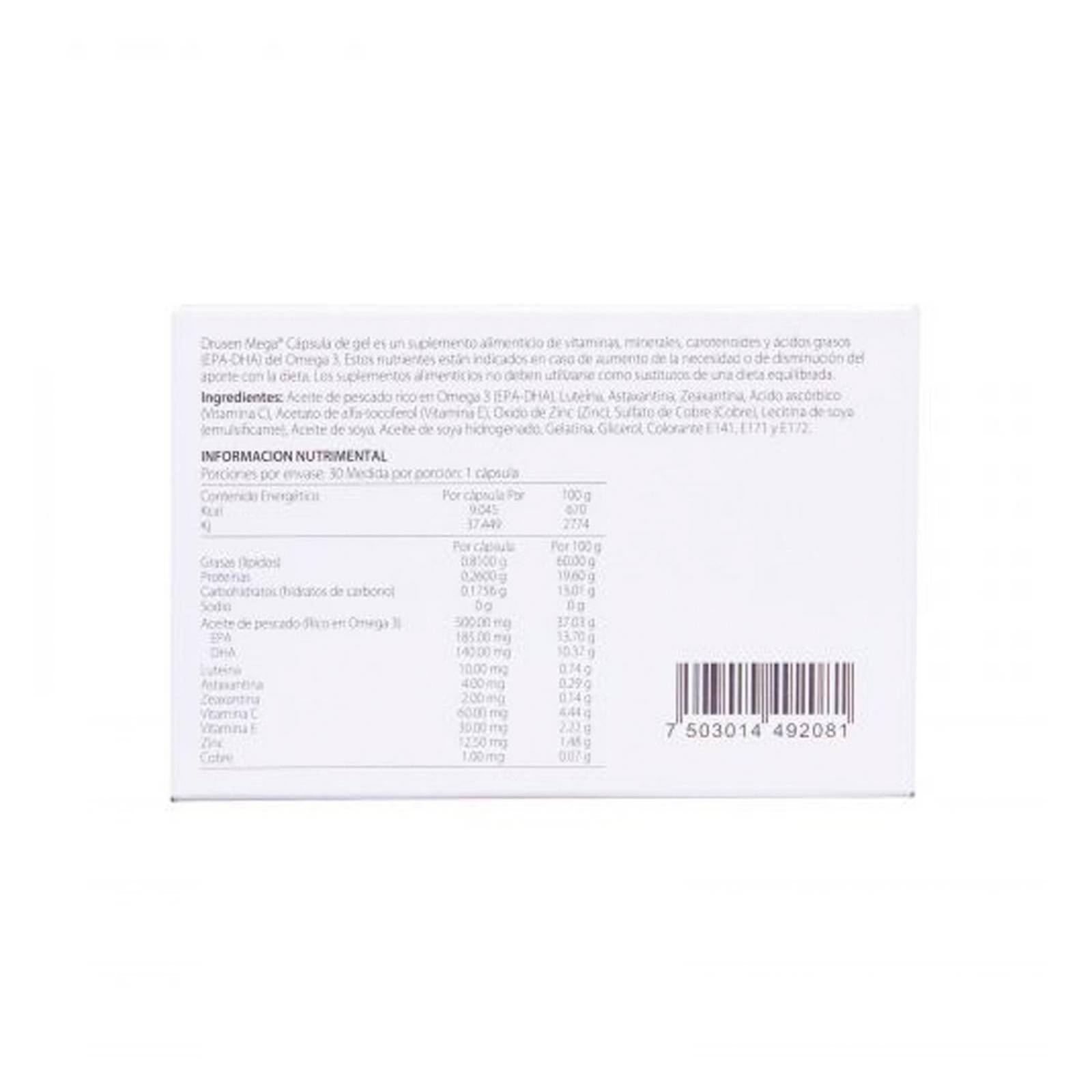 Suplemento Alimenticio Drusen Mega 30 Cápsulas 