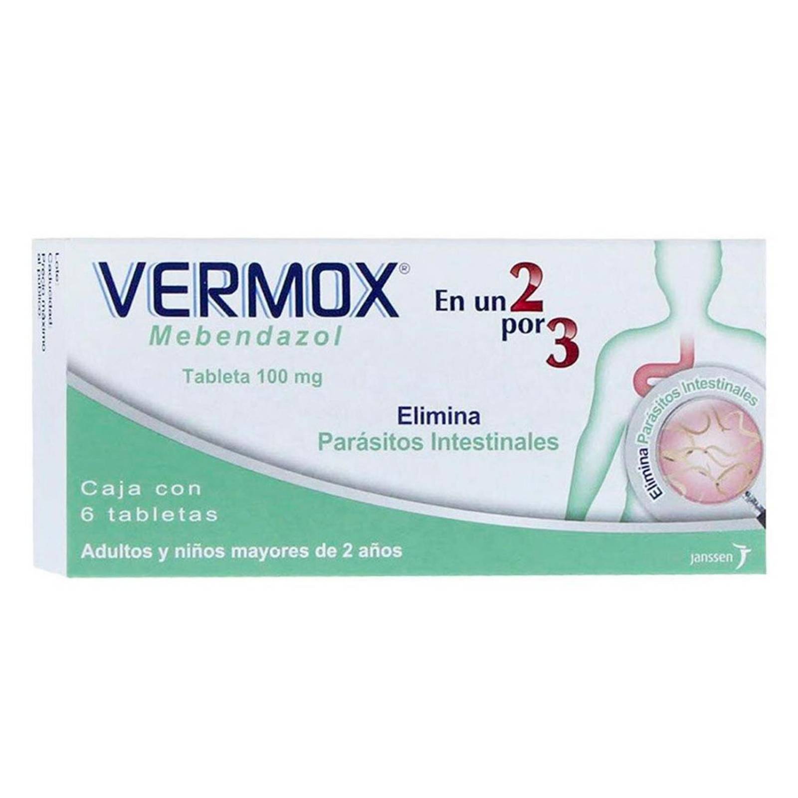 Mebendazol Vermox 100 mg 6 Tabletas