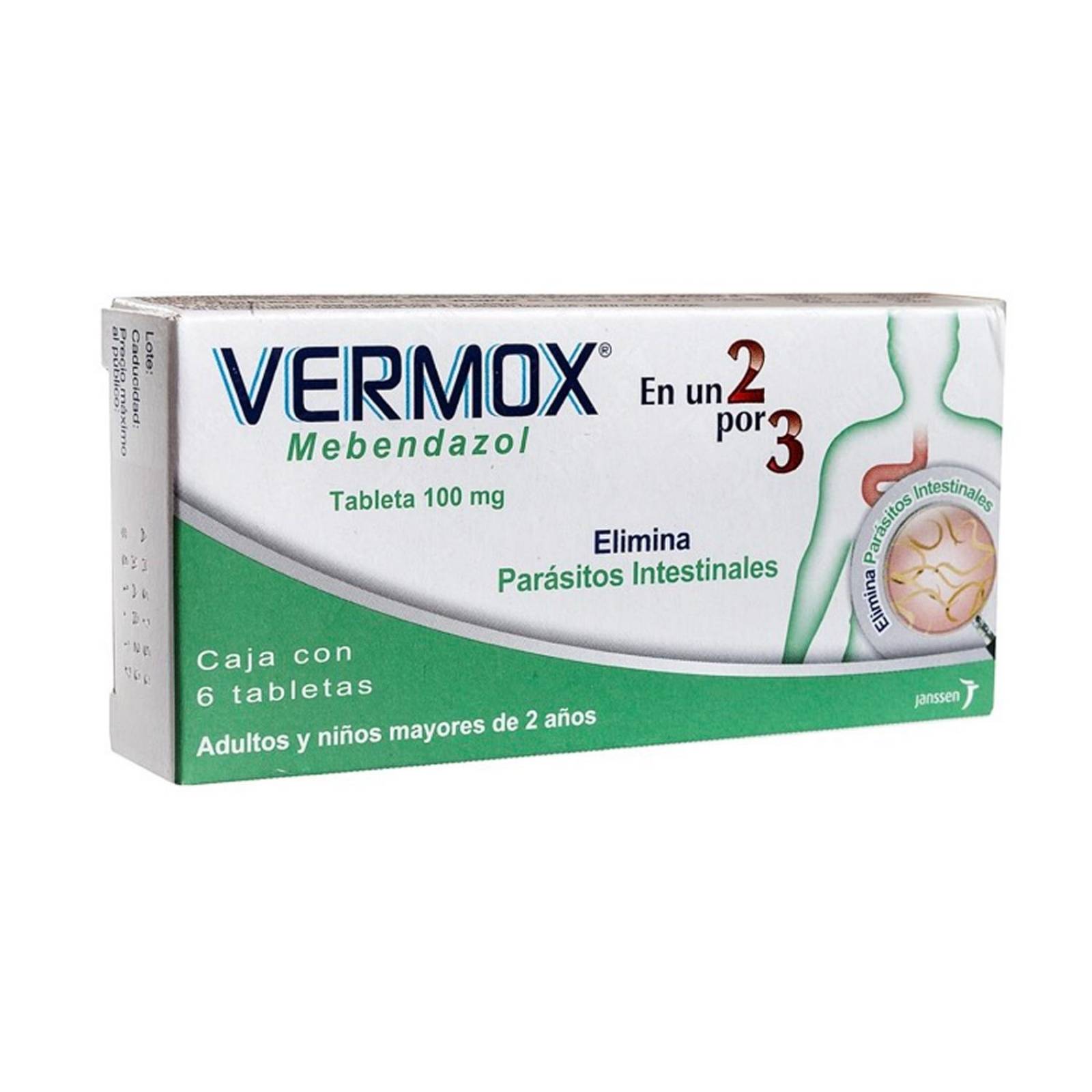 Mebendazol Vermox 100 mg 6 Tabletas
