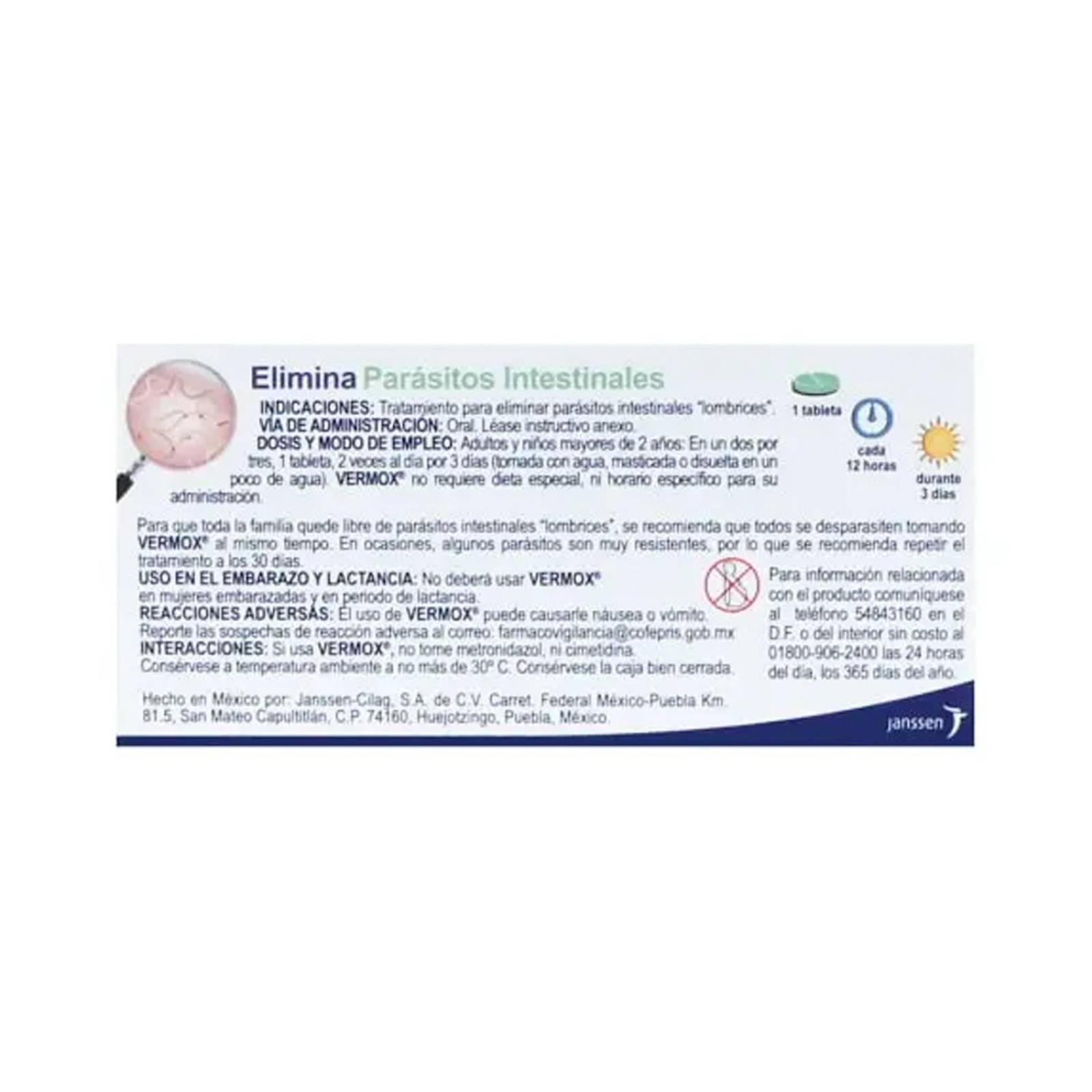 Mebendazol Vermox 100 mg 6 Tabletas